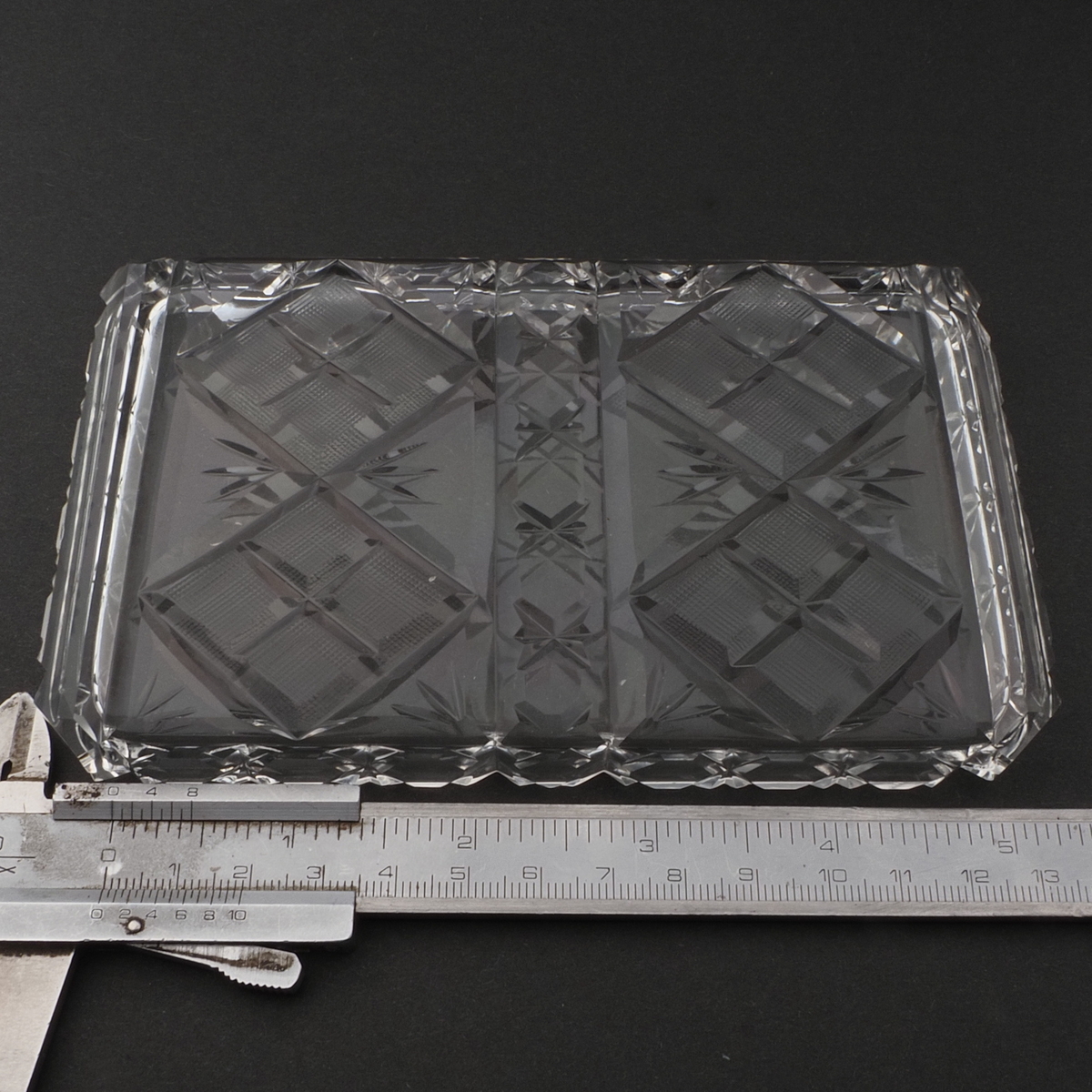 Vintage Czech wheel cut etched crystal glass trinket dressing table box lid