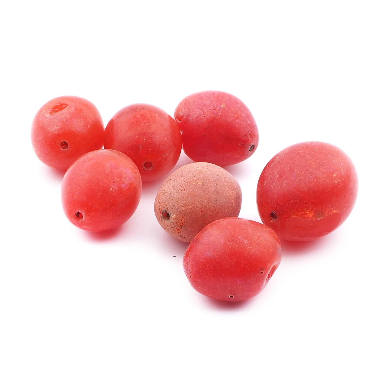 Lot (7) Czech 1900's antique large oval red fruit glass beads