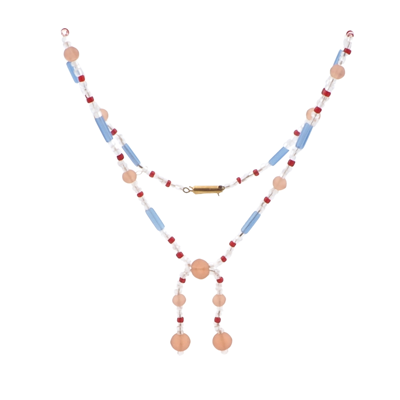 Vintage Czech necklace frost topaz blue bugle seed glass beads
