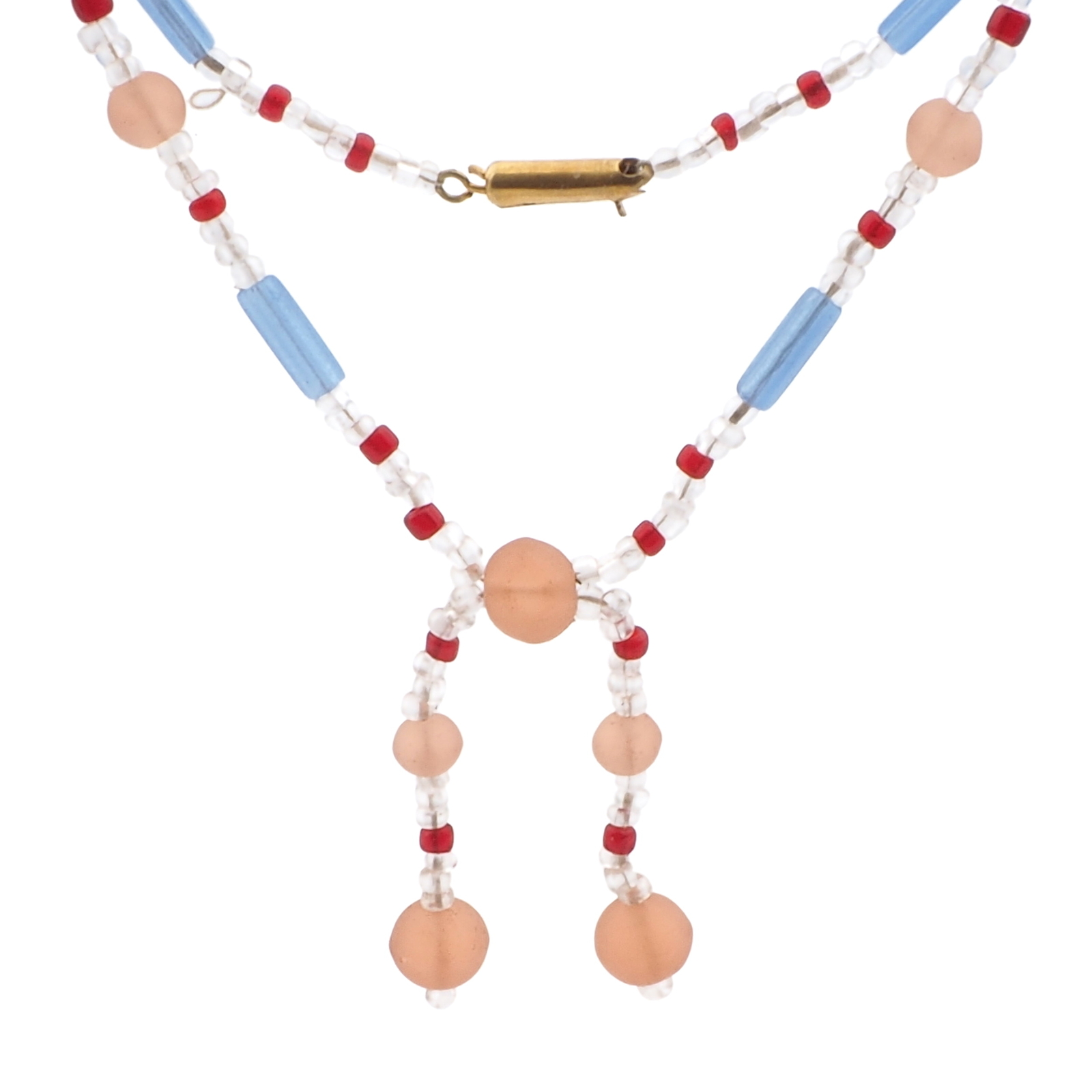 Vintage Czech necklace frost topaz blue bugle seed glass beads