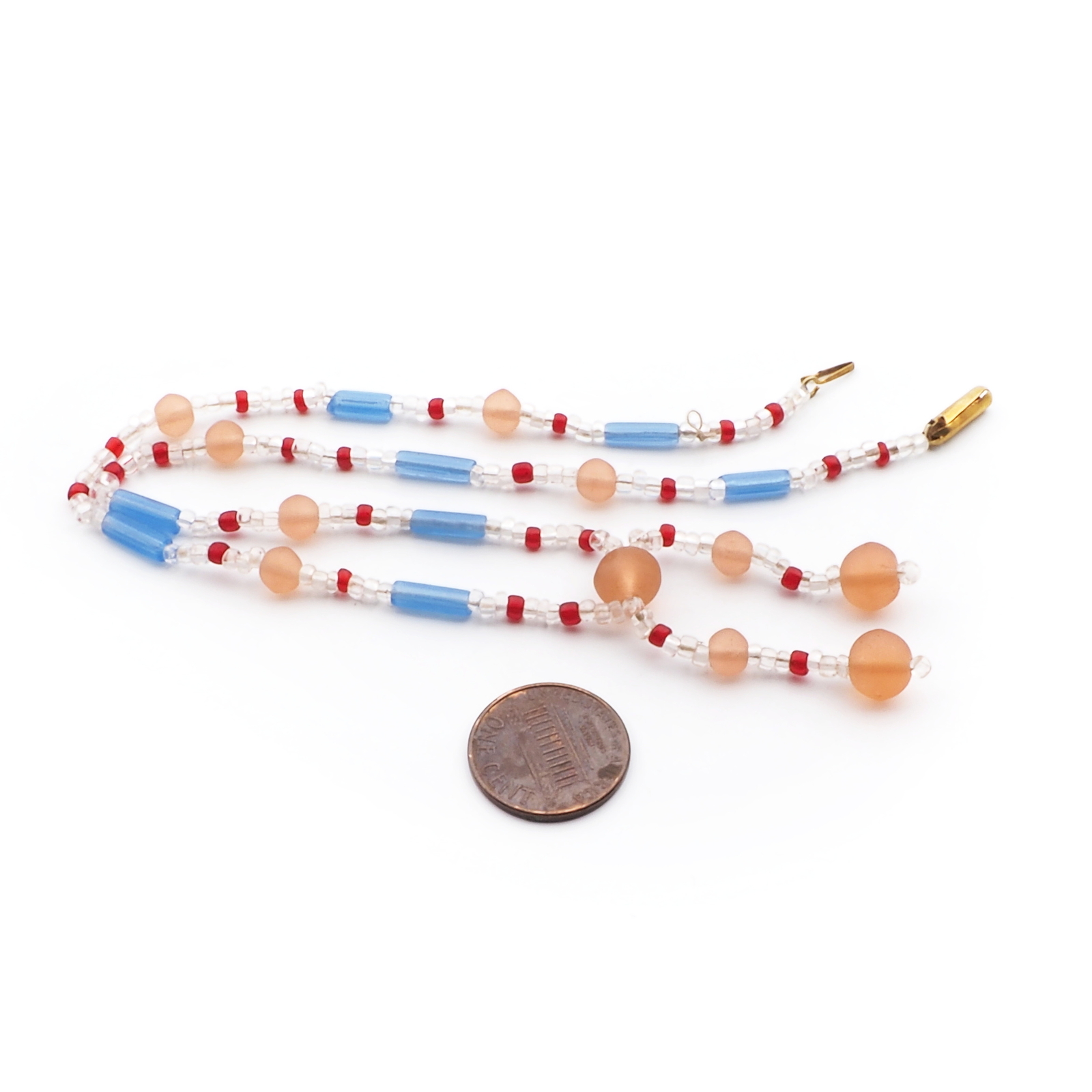Vintage Czech necklace frost topaz blue bugle seed glass beads