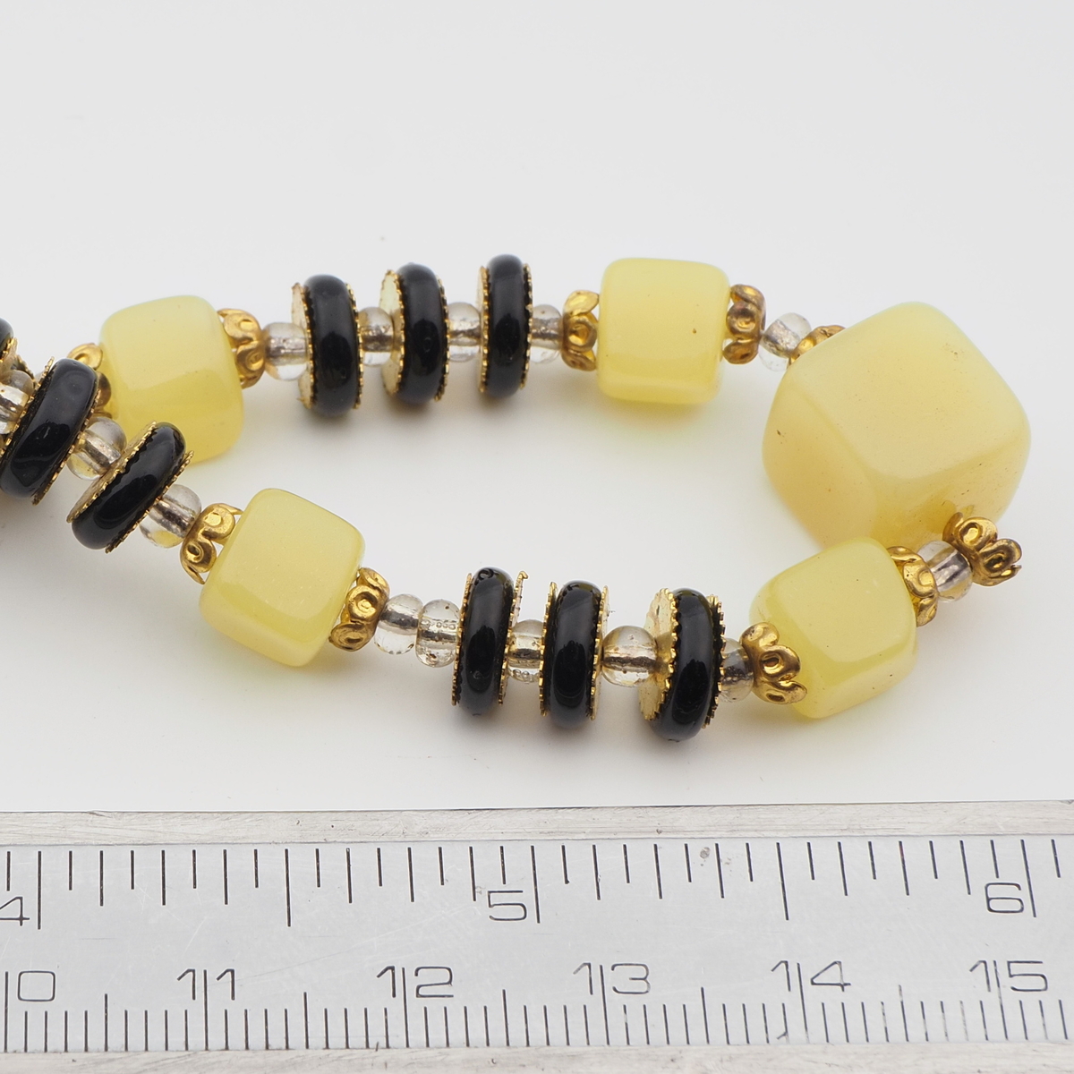 Vintage Czech necklace vaseline uranium black glass beads