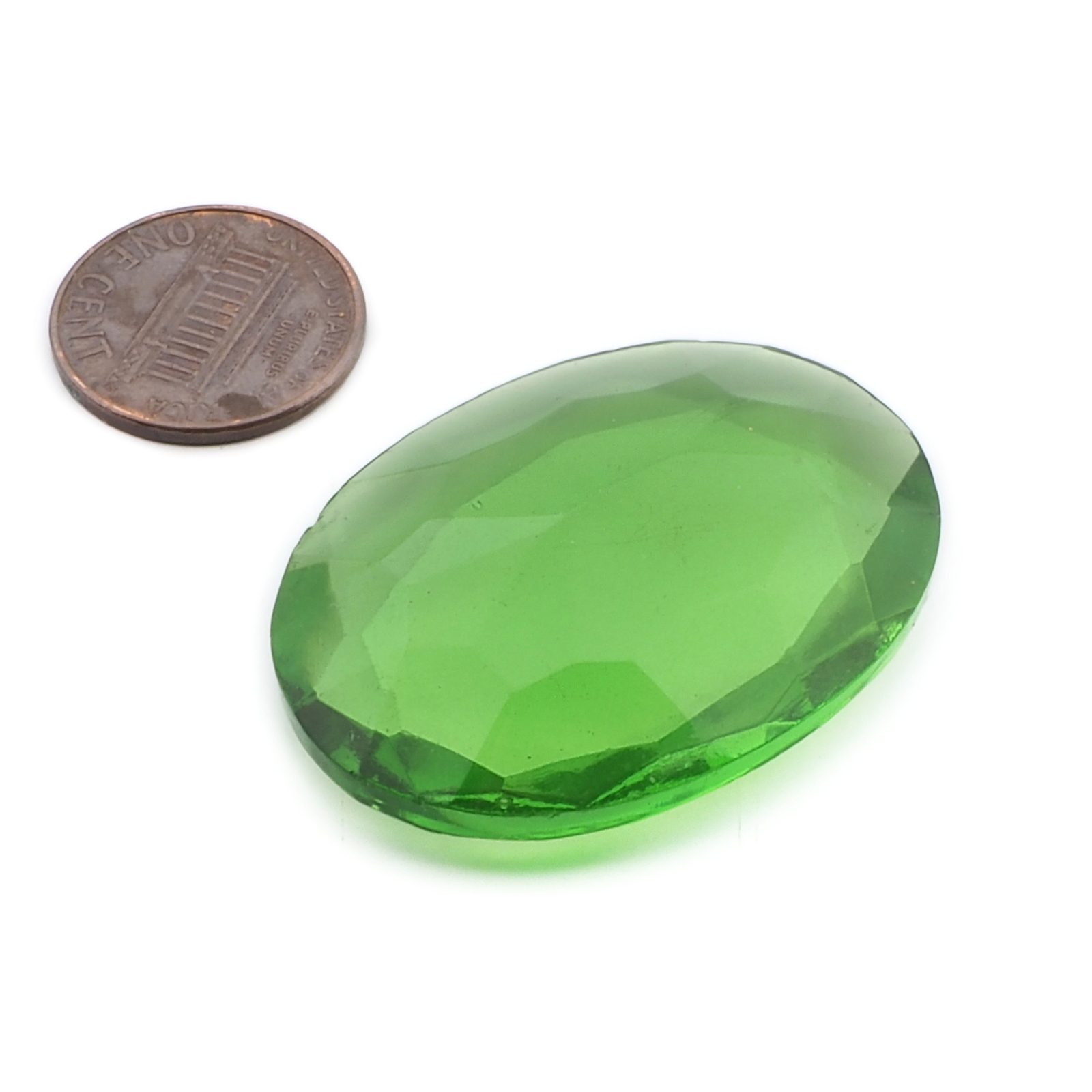 Large Czech vintage oval faceted green glass rhinestone 40x30mm