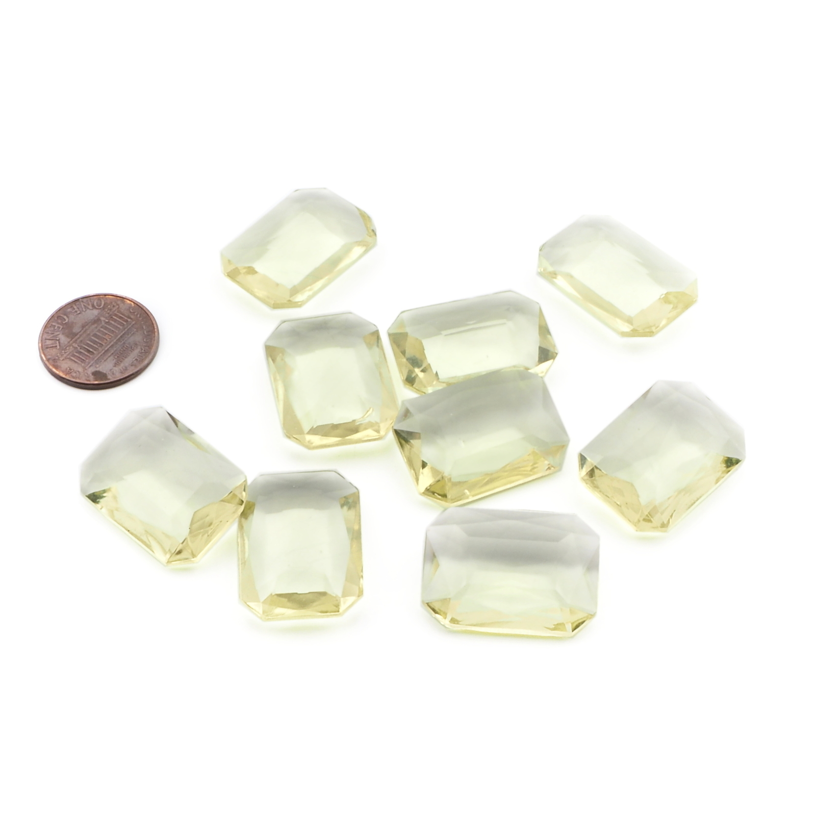 Lot (9) large Czech vintage yellow citrine octagon glass rhinestones 25x18mm
