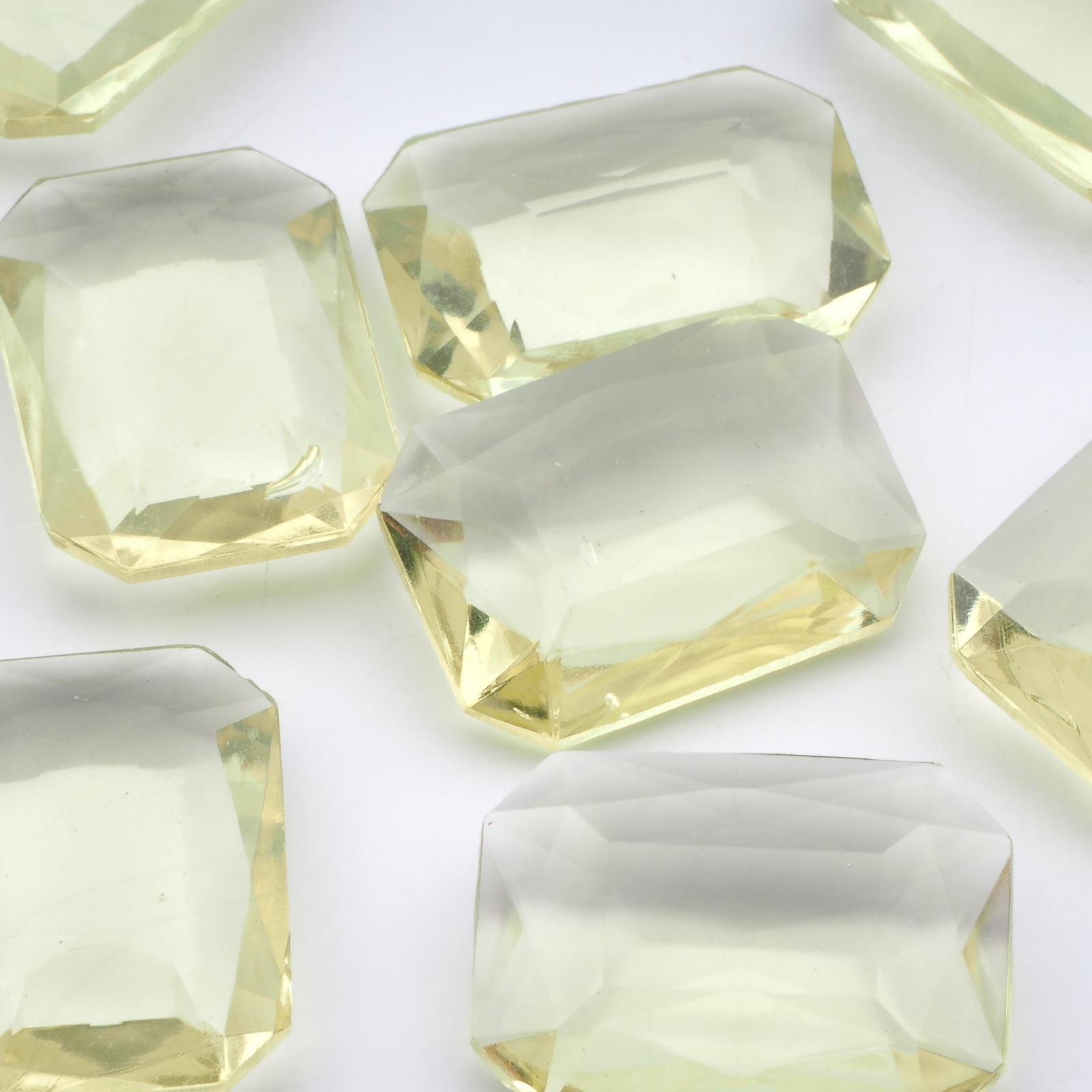 Lot (9) large Czech vintage yellow citrine octagon glass rhinestones 25x18mm