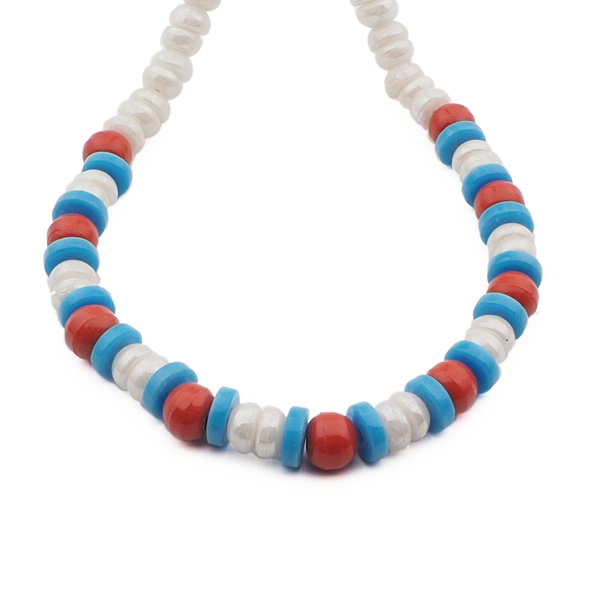 Vintage Czech necklace red blue lustre pearl trade glass beads