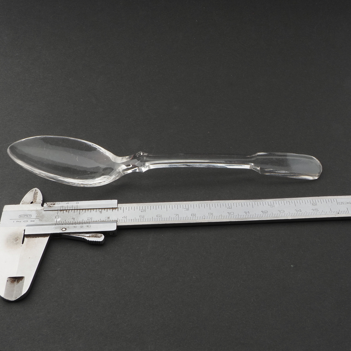 Antique Czechoslovakian crystal clear glass dessert spoon 7.6"