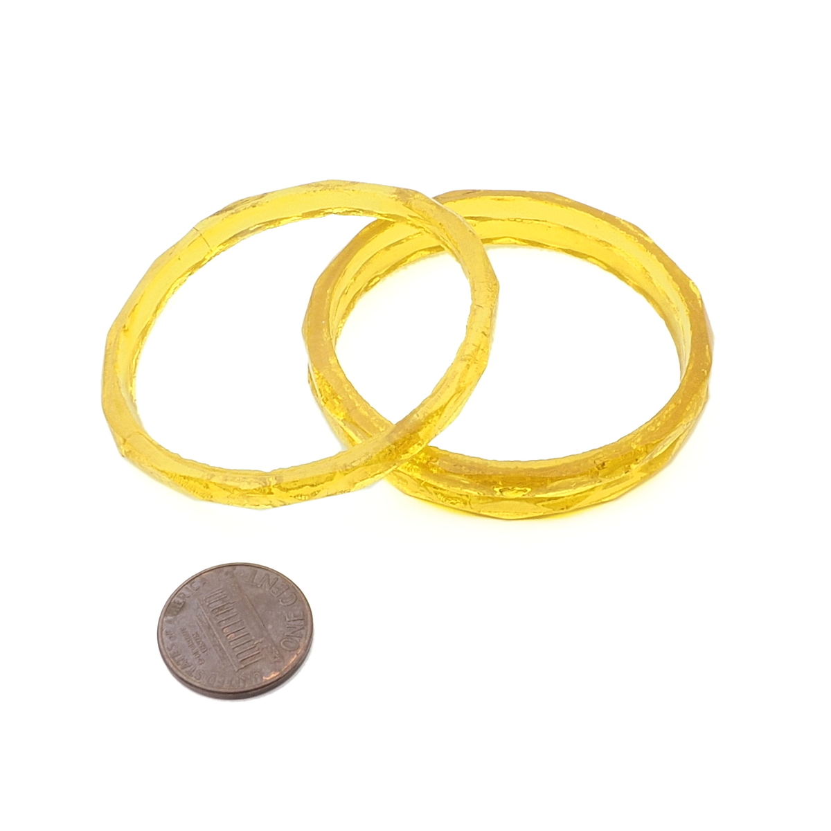 Lot (3) antique Czech golden yellow faceted glass bangles napkin rings 2.2"
