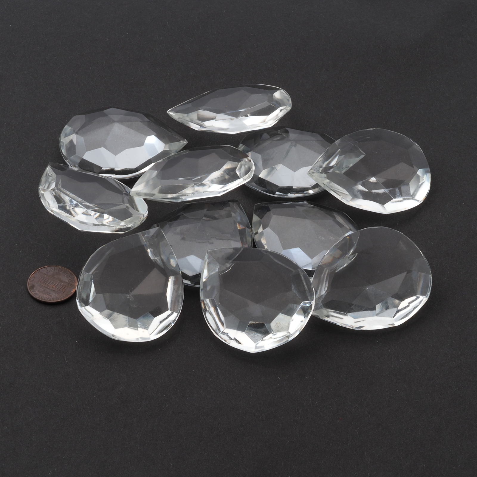 Large Czech vintage teardrop faceted clear glass rhinestone 50x40mm