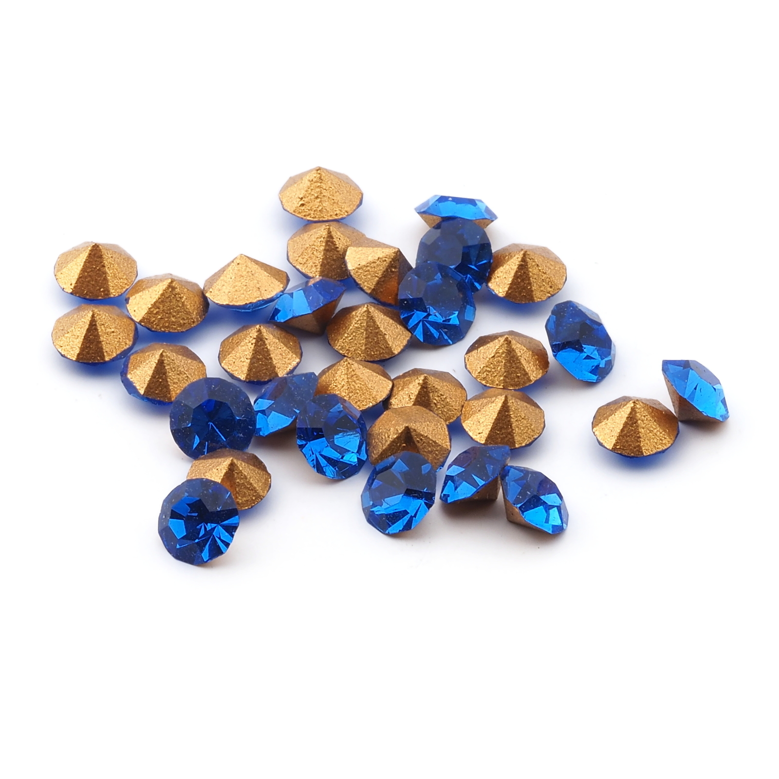 Lot (30) Czech vintage foiled round faceted sapphire blue glass rhinestones 4mm