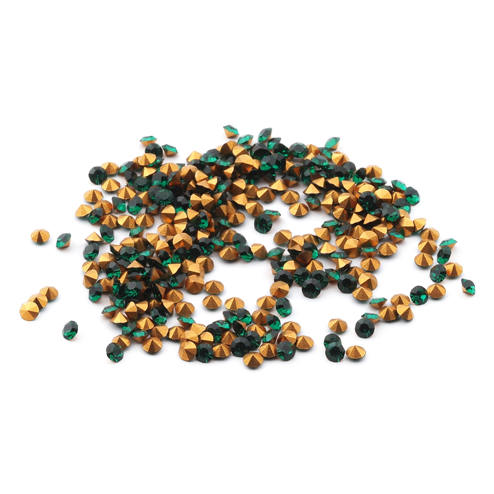 Lot (350) Czech vintage foiled round faceted green glass rhinestones 2mm