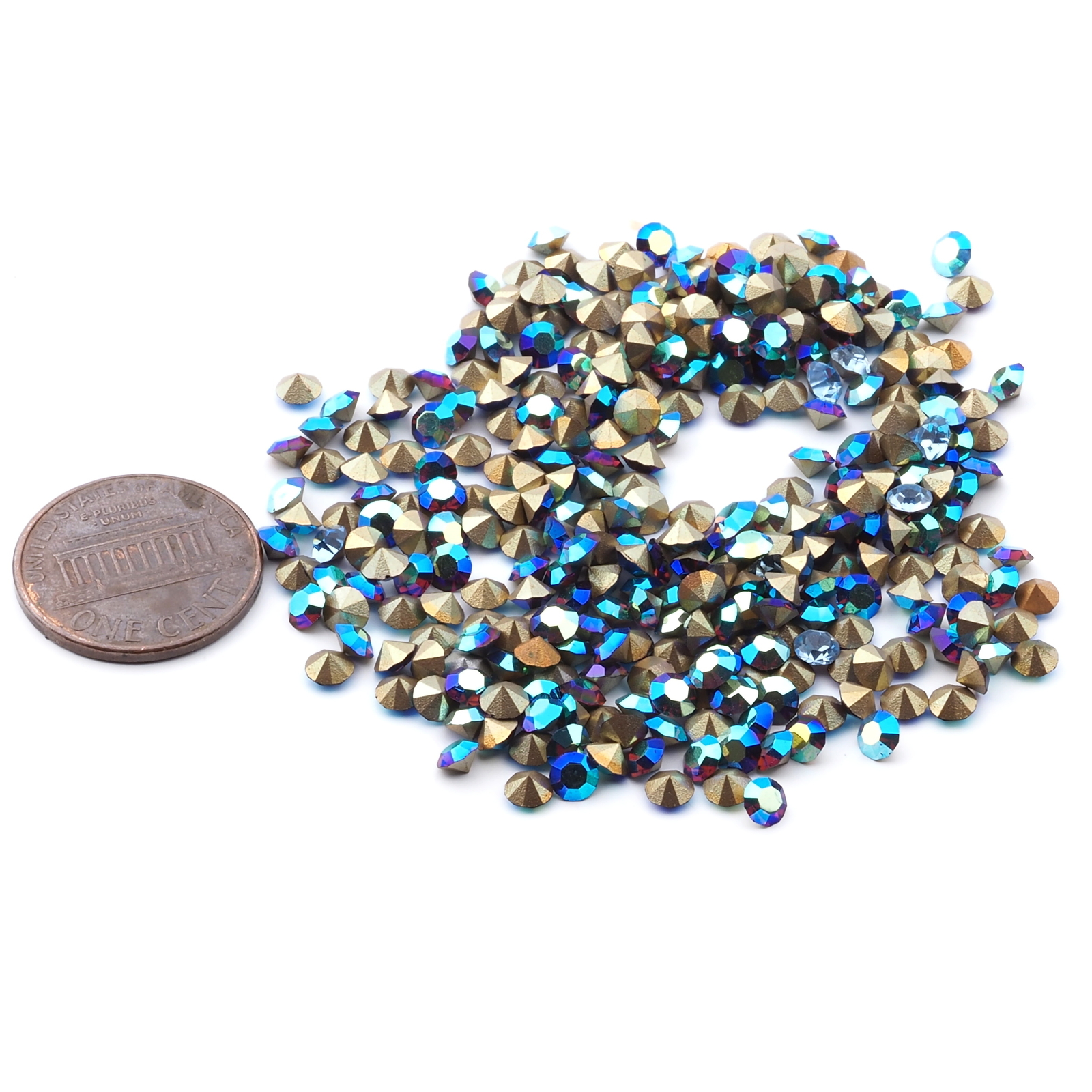 Lot (280) Czech vintage foiled round faceted vitrail glass rhinestones 3.5mm