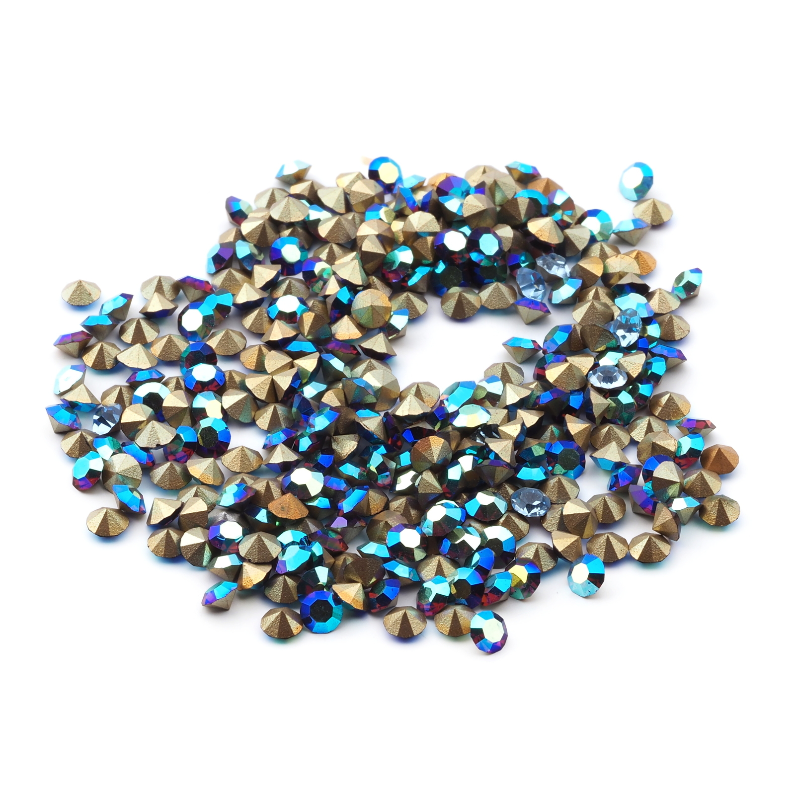 Lot (280) Czech vintage foiled round faceted vitrail glass rhinestones 3.5mm