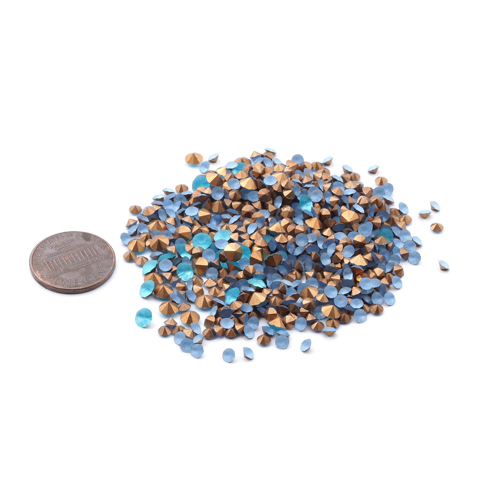 Lot (600) Czech vintage foiled round faceted frost blue glass rhinestones 3/4mm