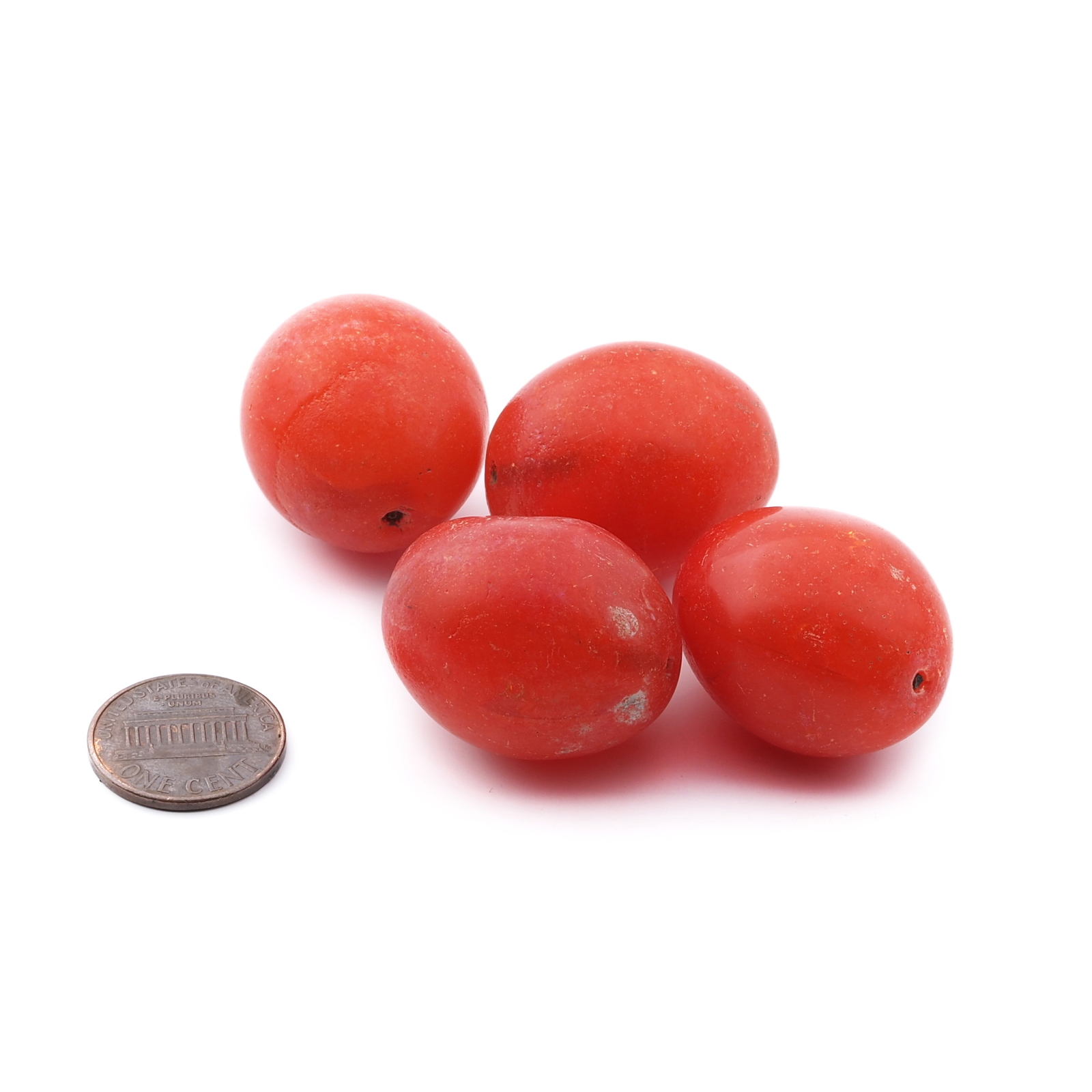 Lot (4) extra large Czech 1900's antique oval red fruit glass beads 29mm