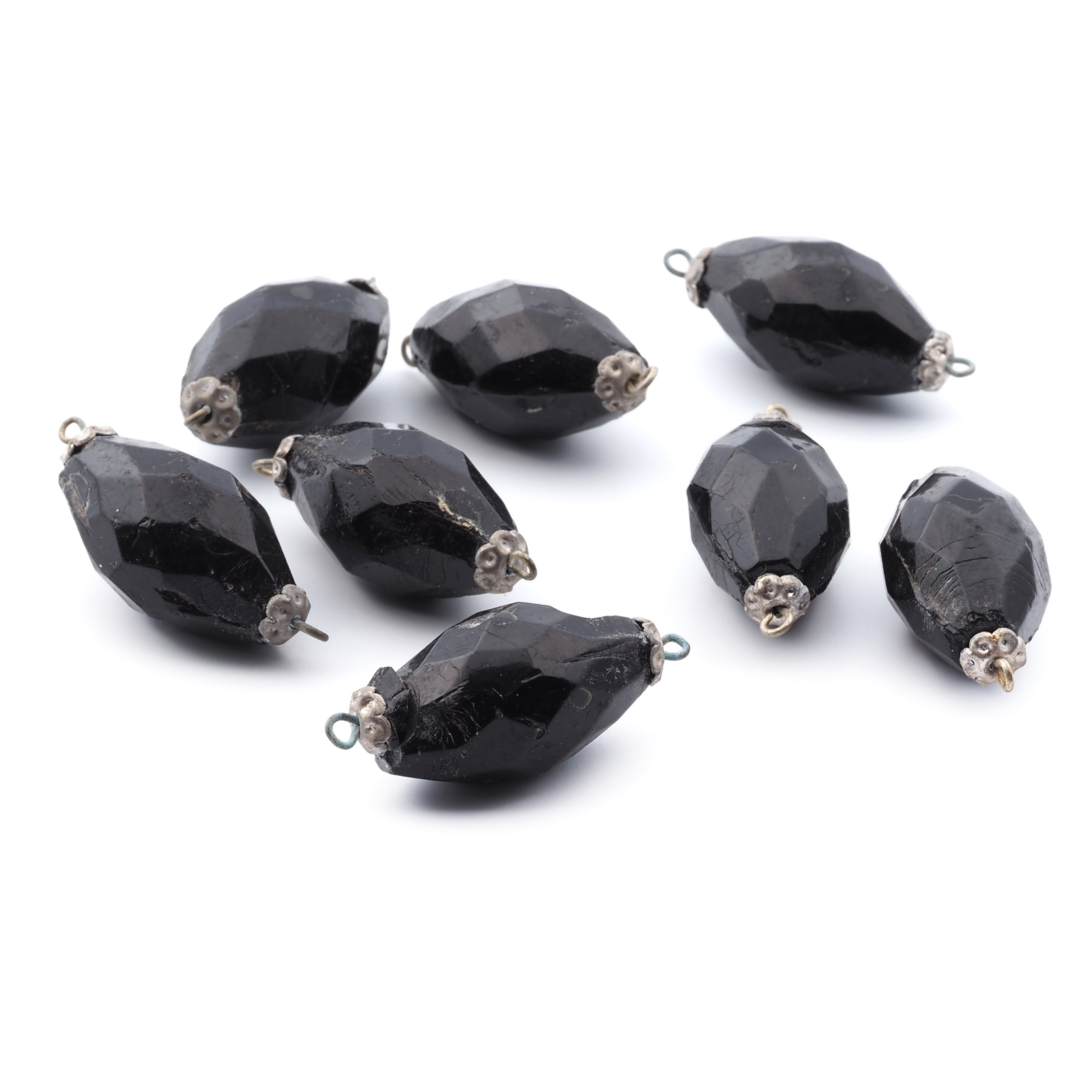 Lot (8) antique Victorian Czech black oval connector glass beads 25mm