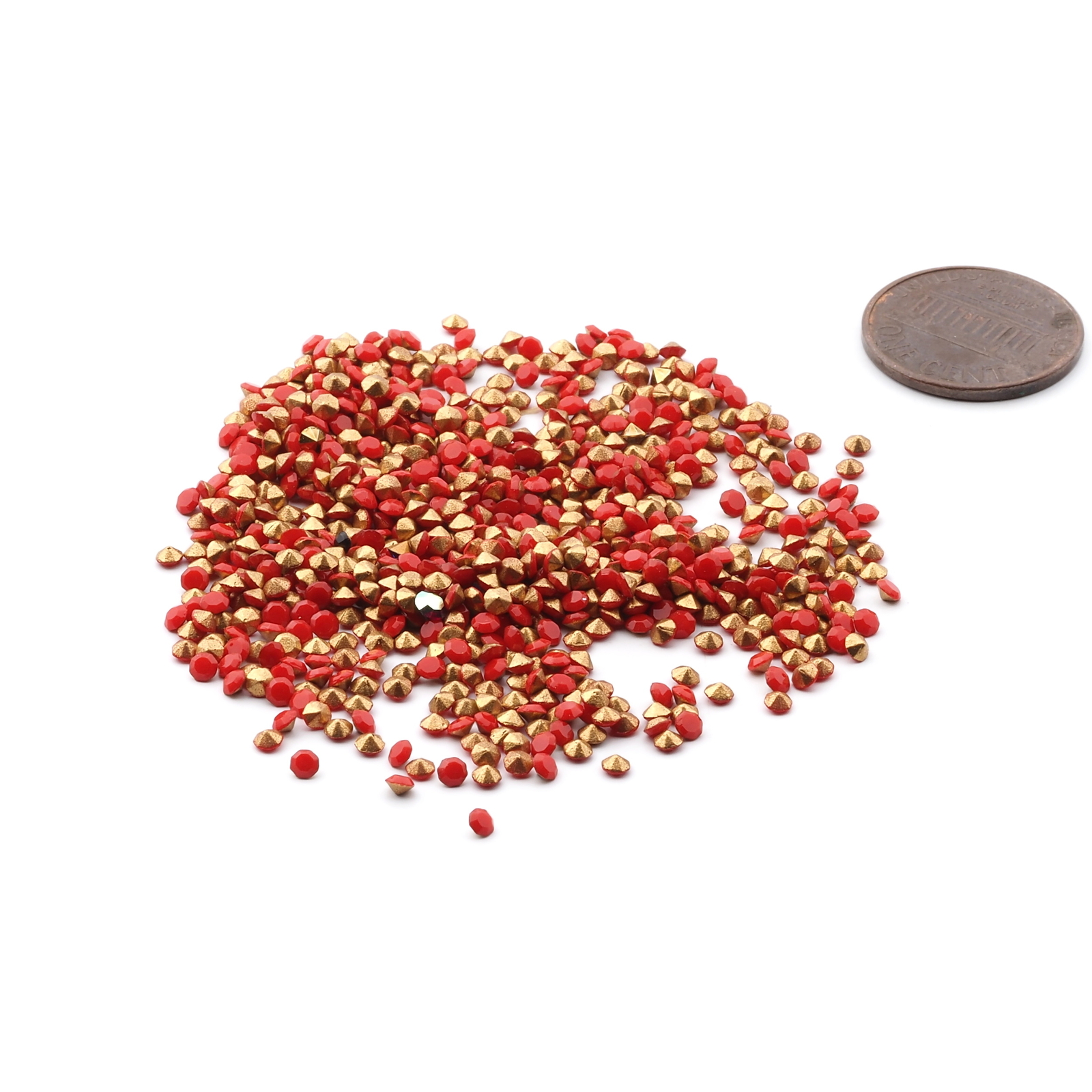 Lot (700) Czech vintage foiled opaque red glass rhinestones 2mm