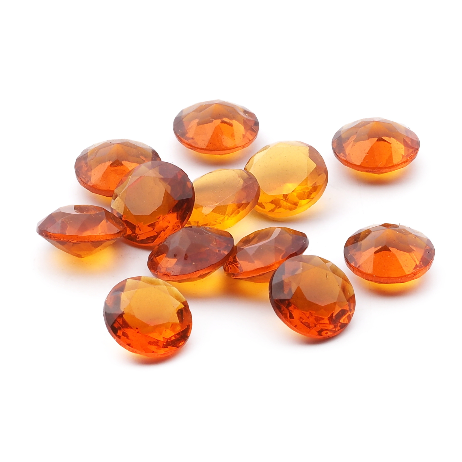 Lot (12) large Czech vintage round faceted topaz glass rhinestones 12mm