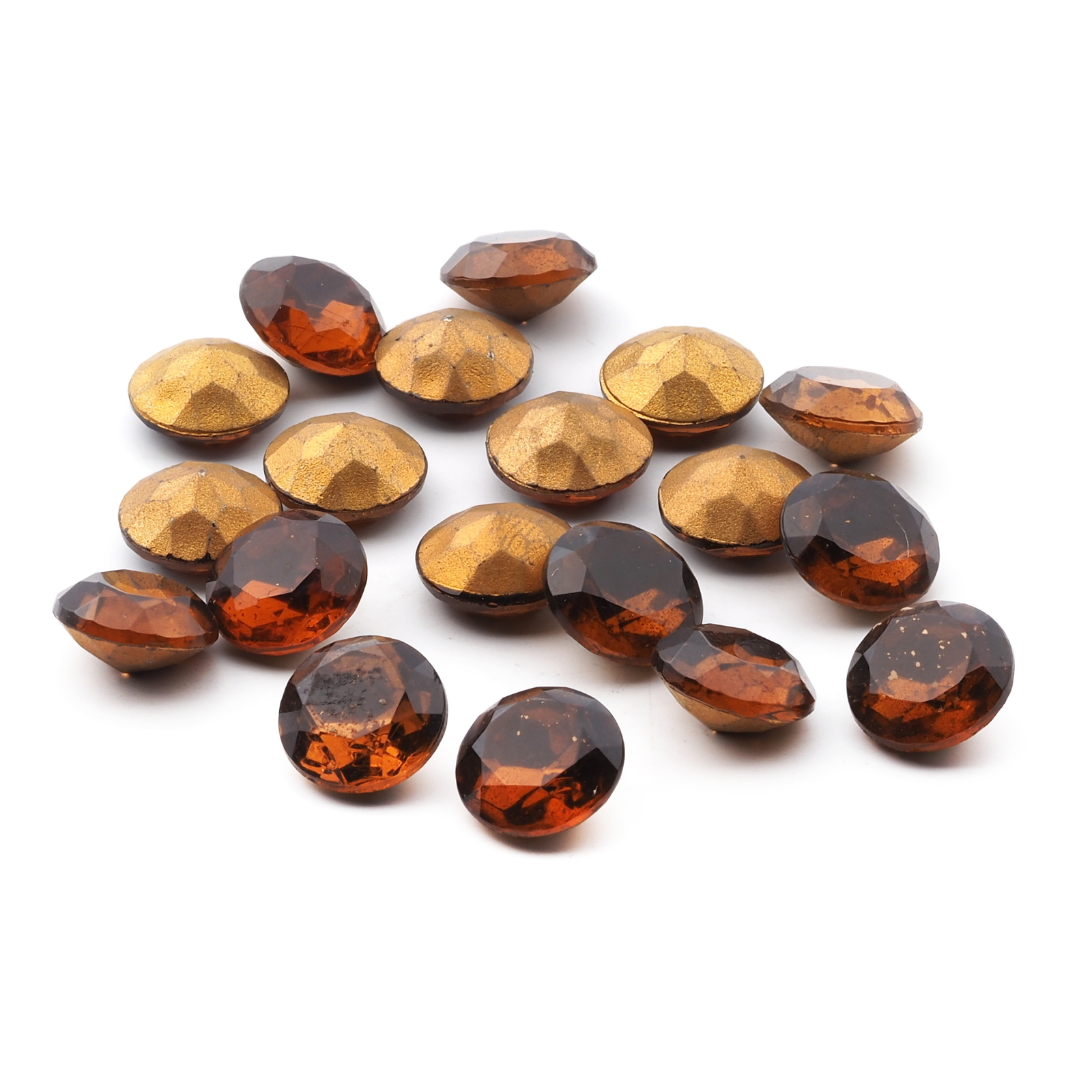 Lot (19) large Czech vintage round faceted foiled amber topaz glass rhinestones 12mm