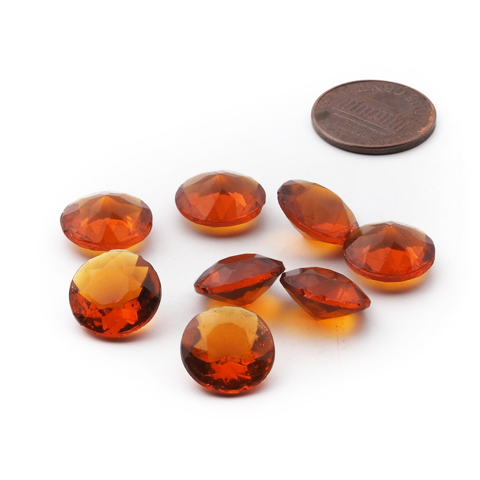 Lot (8) large Czech vintage round faceted topaz glass rhinestones 13mm