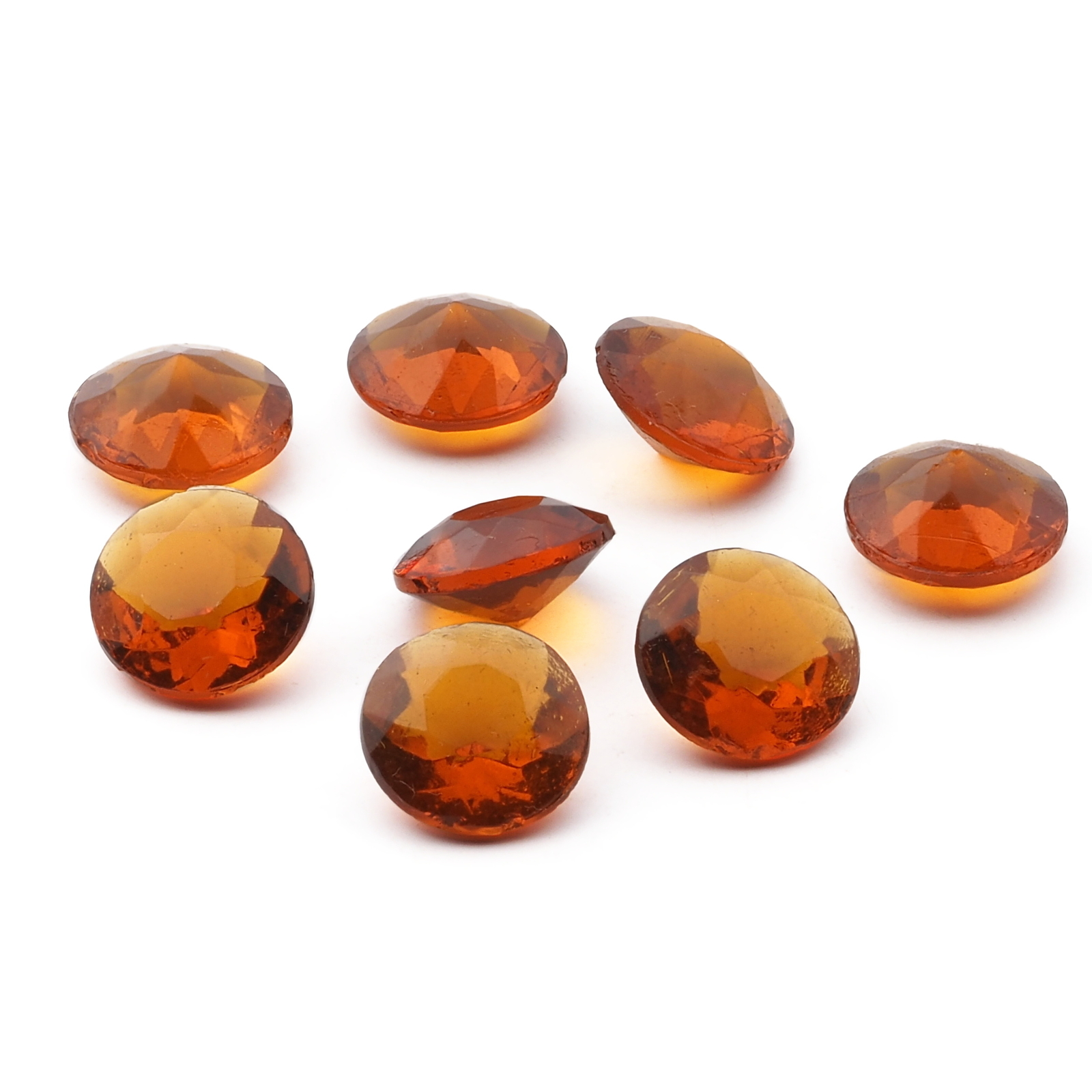 Lot (8) large Czech vintage round faceted topaz glass rhinestones 13mm
