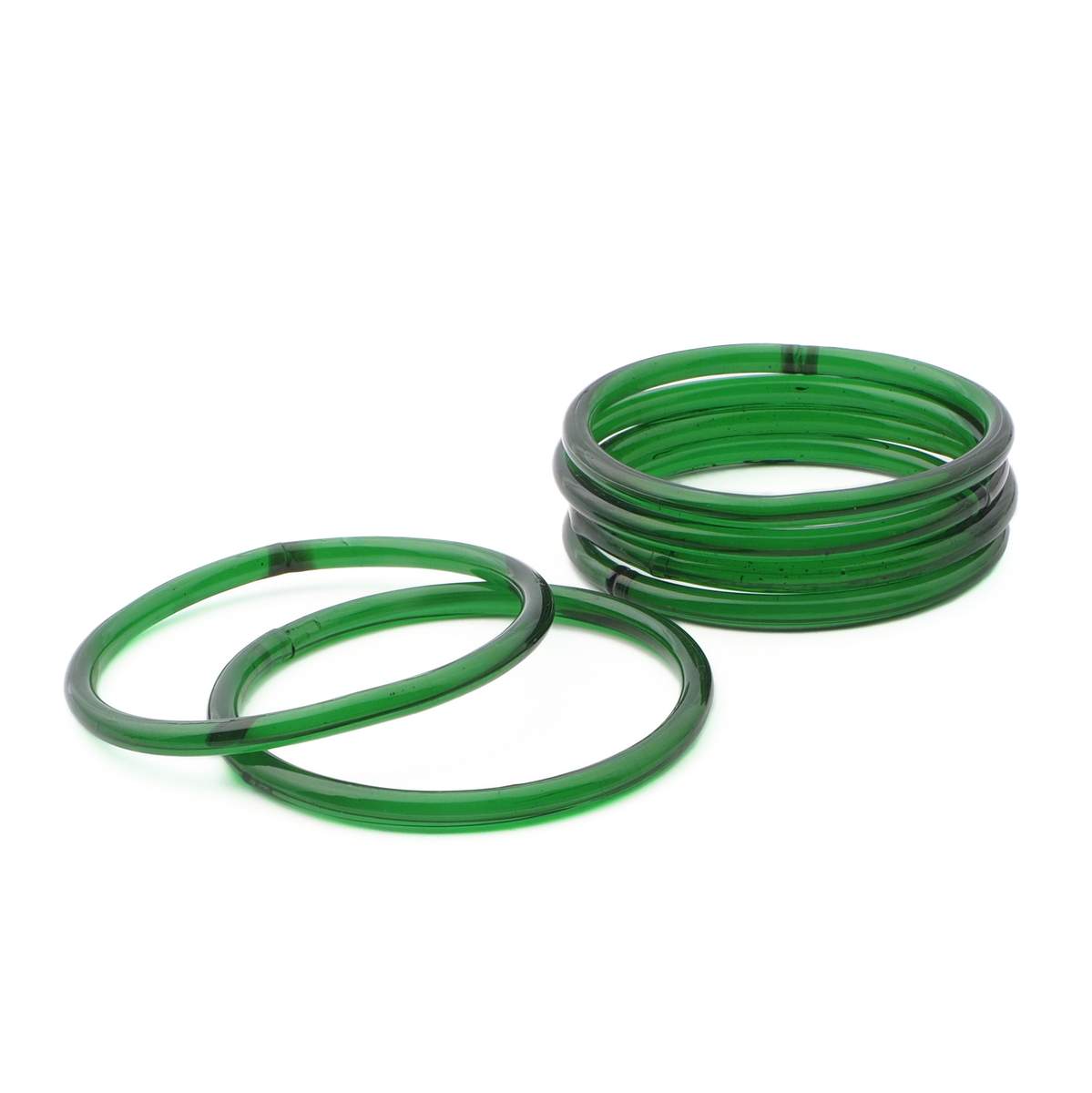 Lot (6) antique Czech green glass bangles hoops rings 2.25"