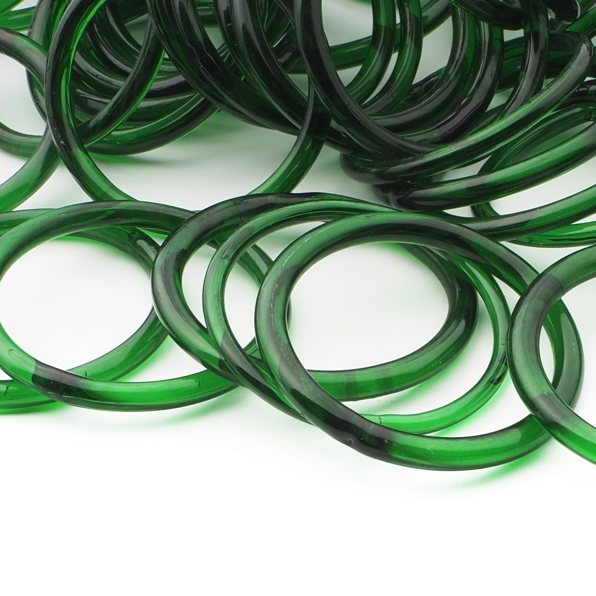 Lot (70) antique Czech green glass bangles hoops rings 1.75"