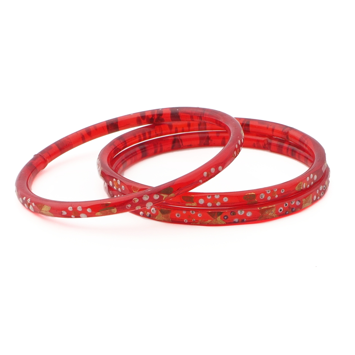 Lot (3) Antique Nouveau Czech gold gilt enamel red faceted glass bangles 2.2"