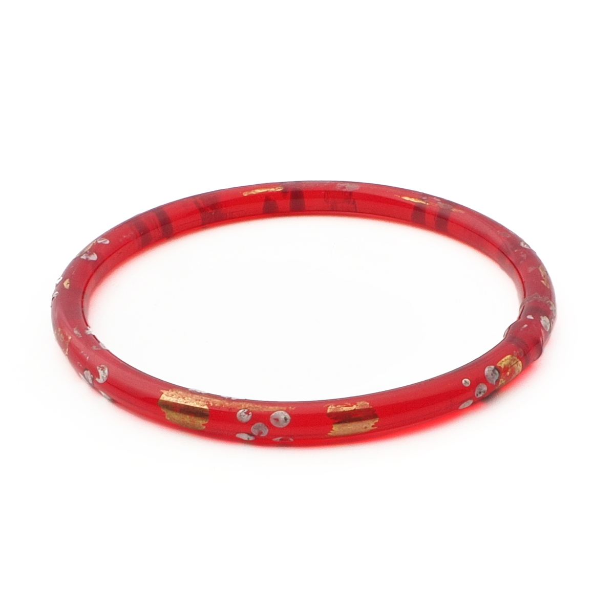 Antique Nouveau Czech gold gilt enamel red glass bangle 2.4"
