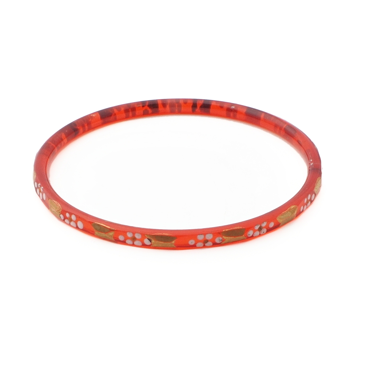 Antique Nouveau Czech gold gilt enamel red faceted glass bangle 2.65"