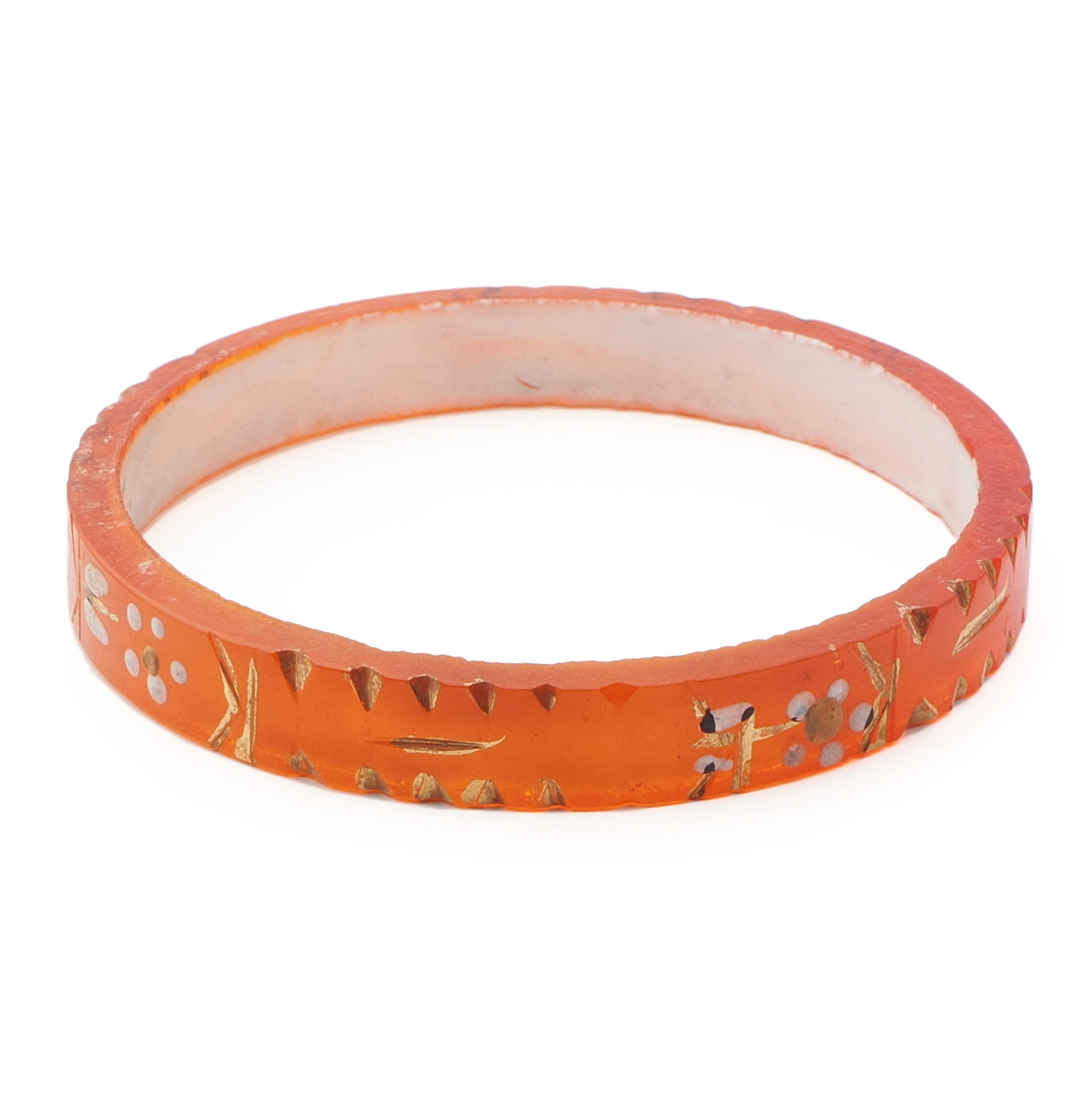 Antique Czech gold gilt enamel orange faceted glass bangle 2.5"