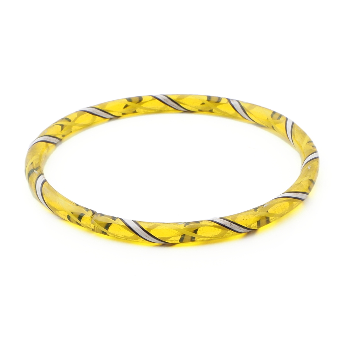 Rare antique Czech multicolor filigree spiral yellow glass bangle 2.5"