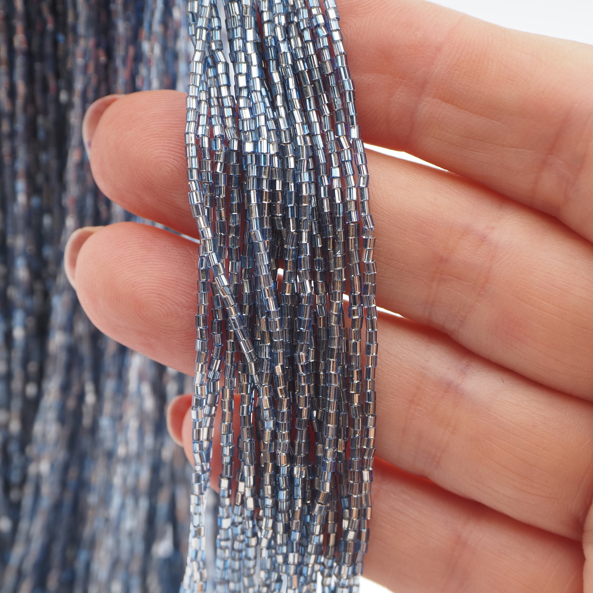 Master Hank l.blue silver lined metallic bugle glass beads 220grams 14/0 Vintage Czech