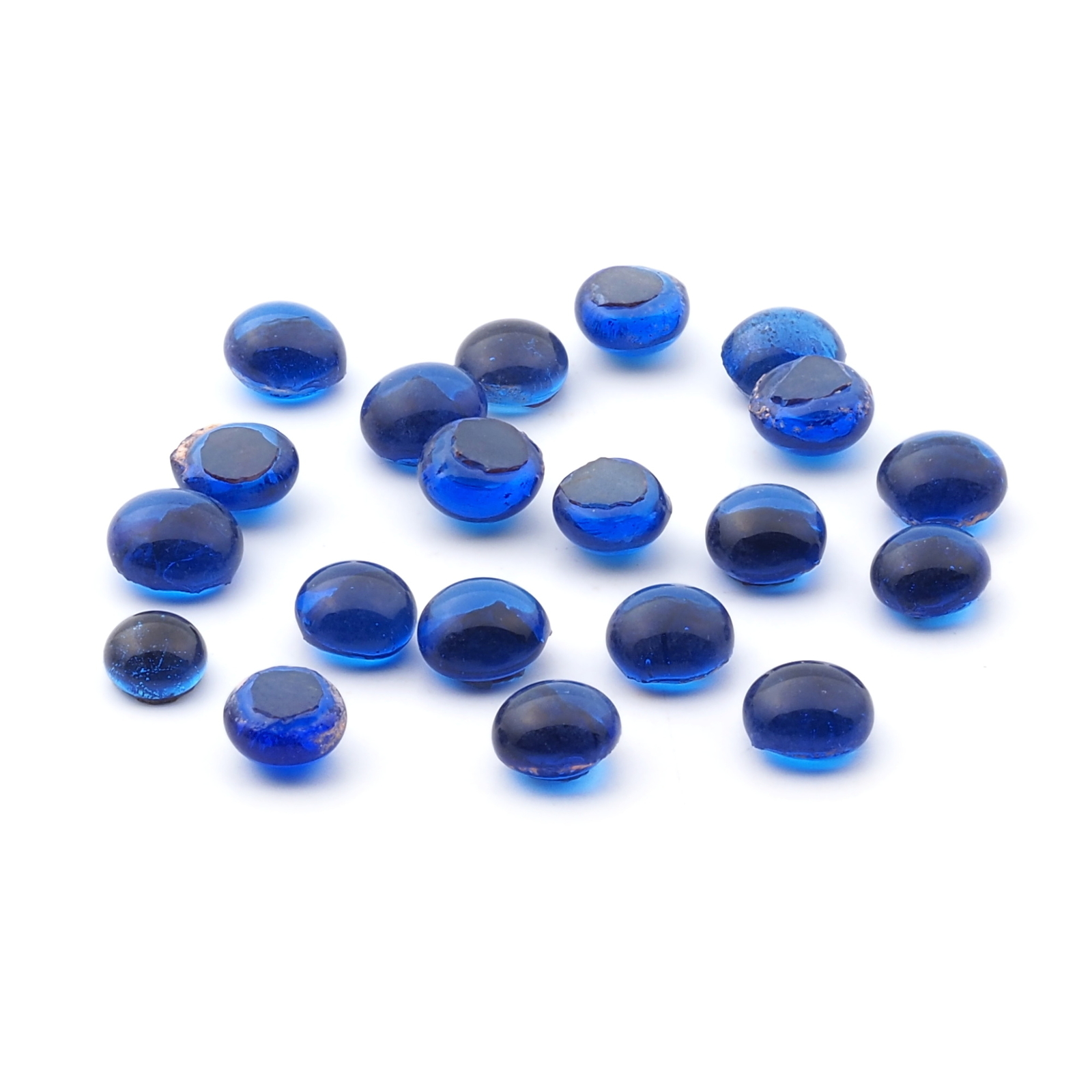 Lot (20) Czech antique Sapphire blue round glass cabochon drops 6/7mm