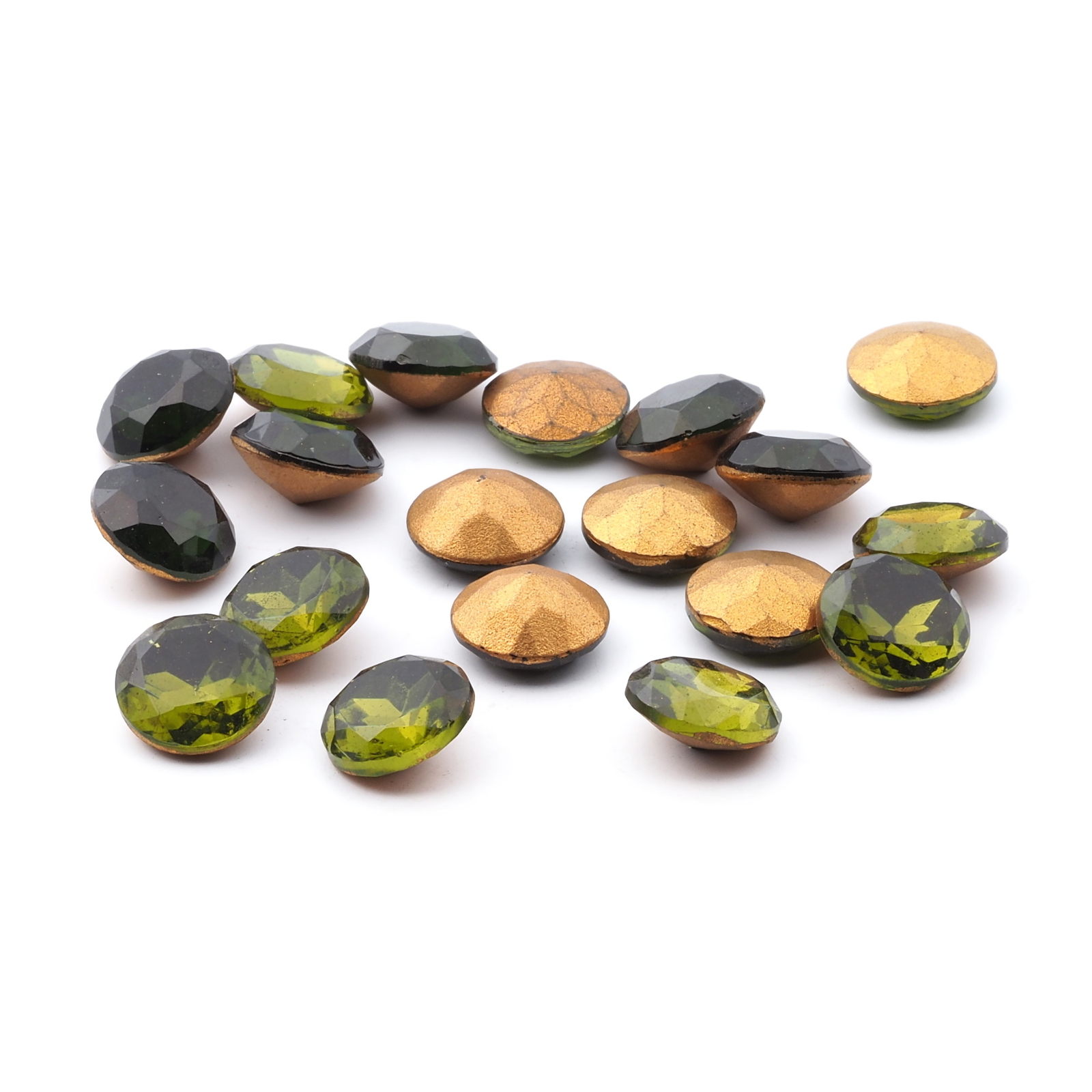Lot (19) large Czech vintage round faceted foiled dark green glass rhinestones 12mm