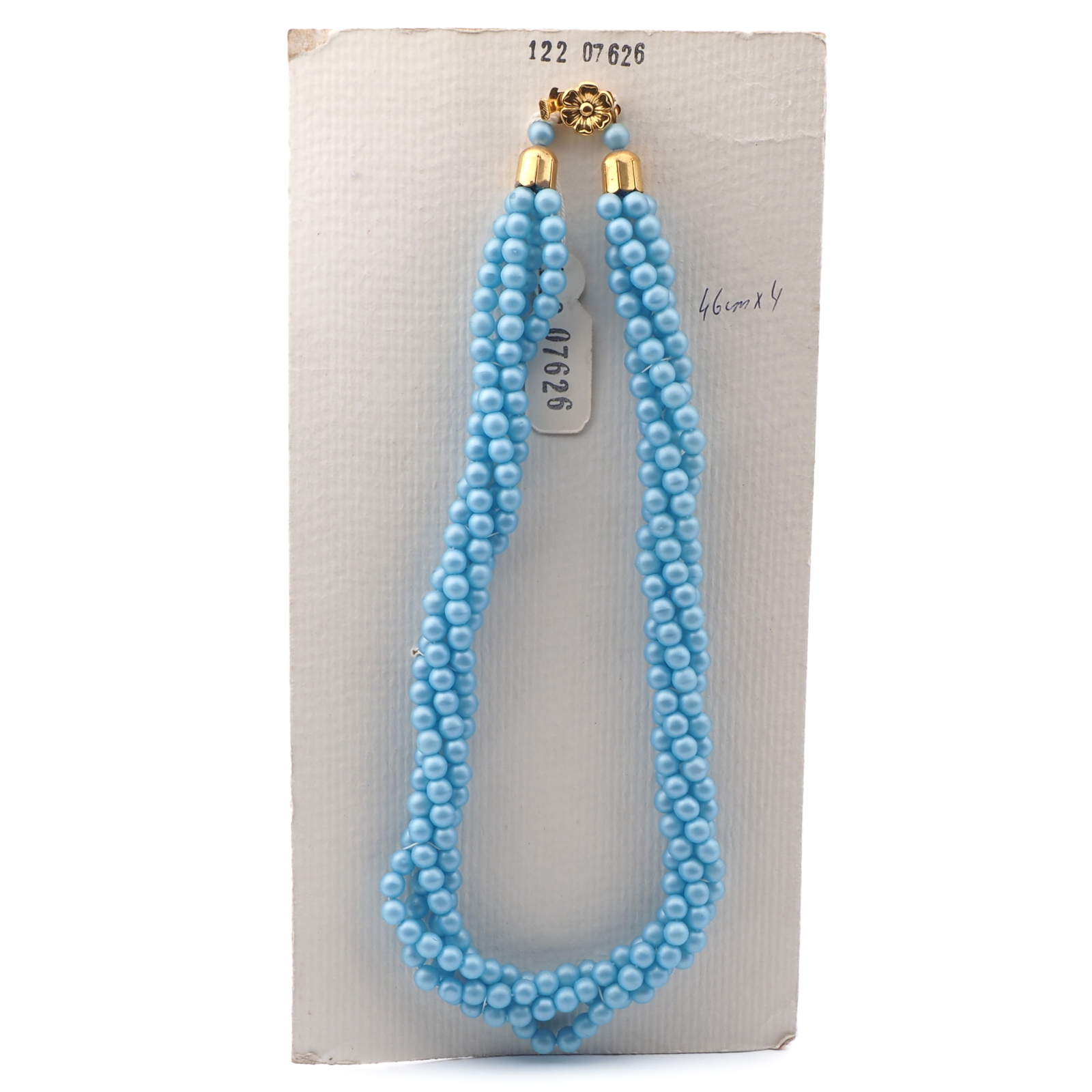 Vintage Czech 4 strand necklace matte blue glass beads