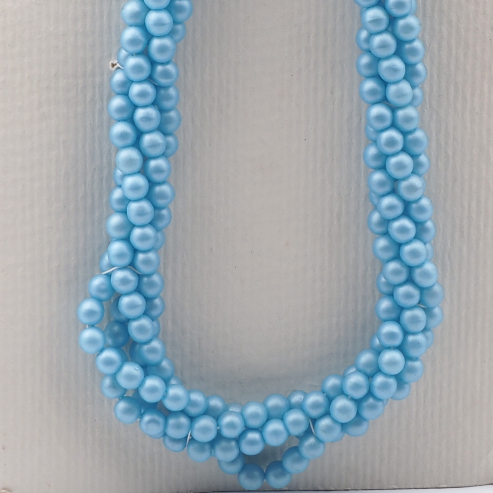 Vintage Czech 4 strand necklace matte blue glass beads