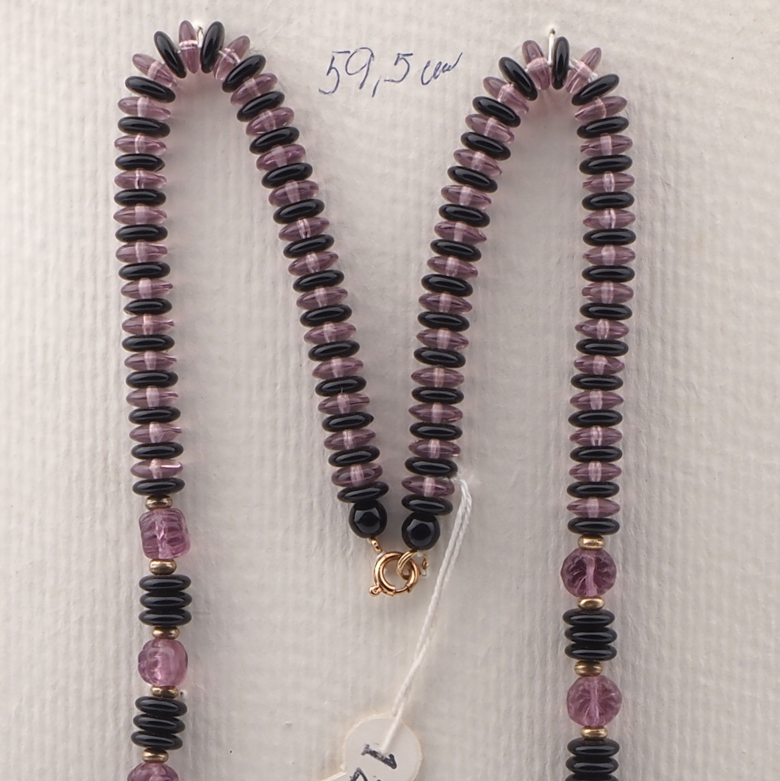 Vintage Czech black purple glass bead necklace