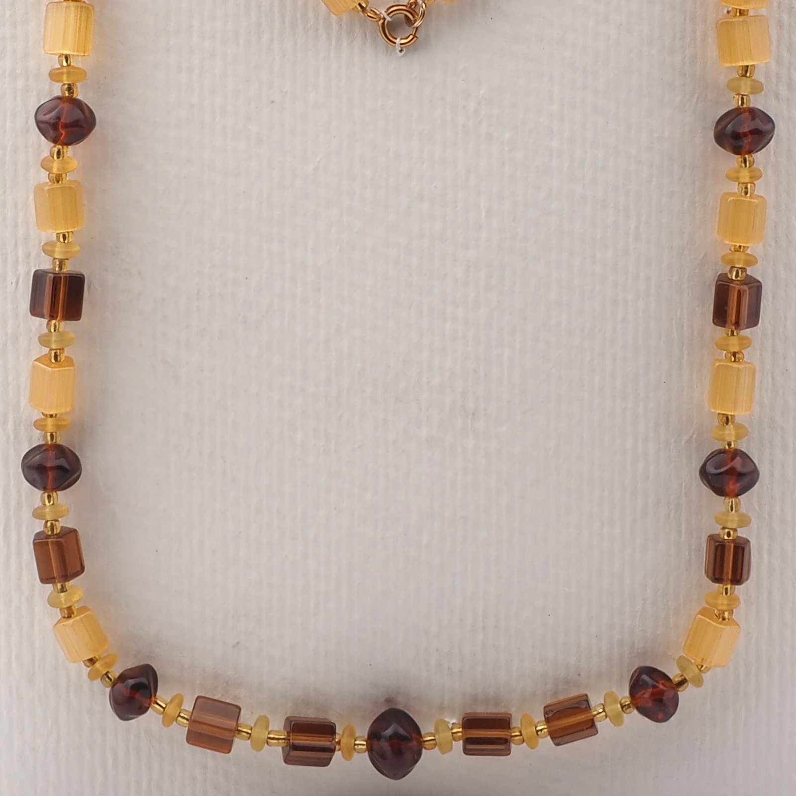 Vintage Czech topaz satin atlas glass bead necklace