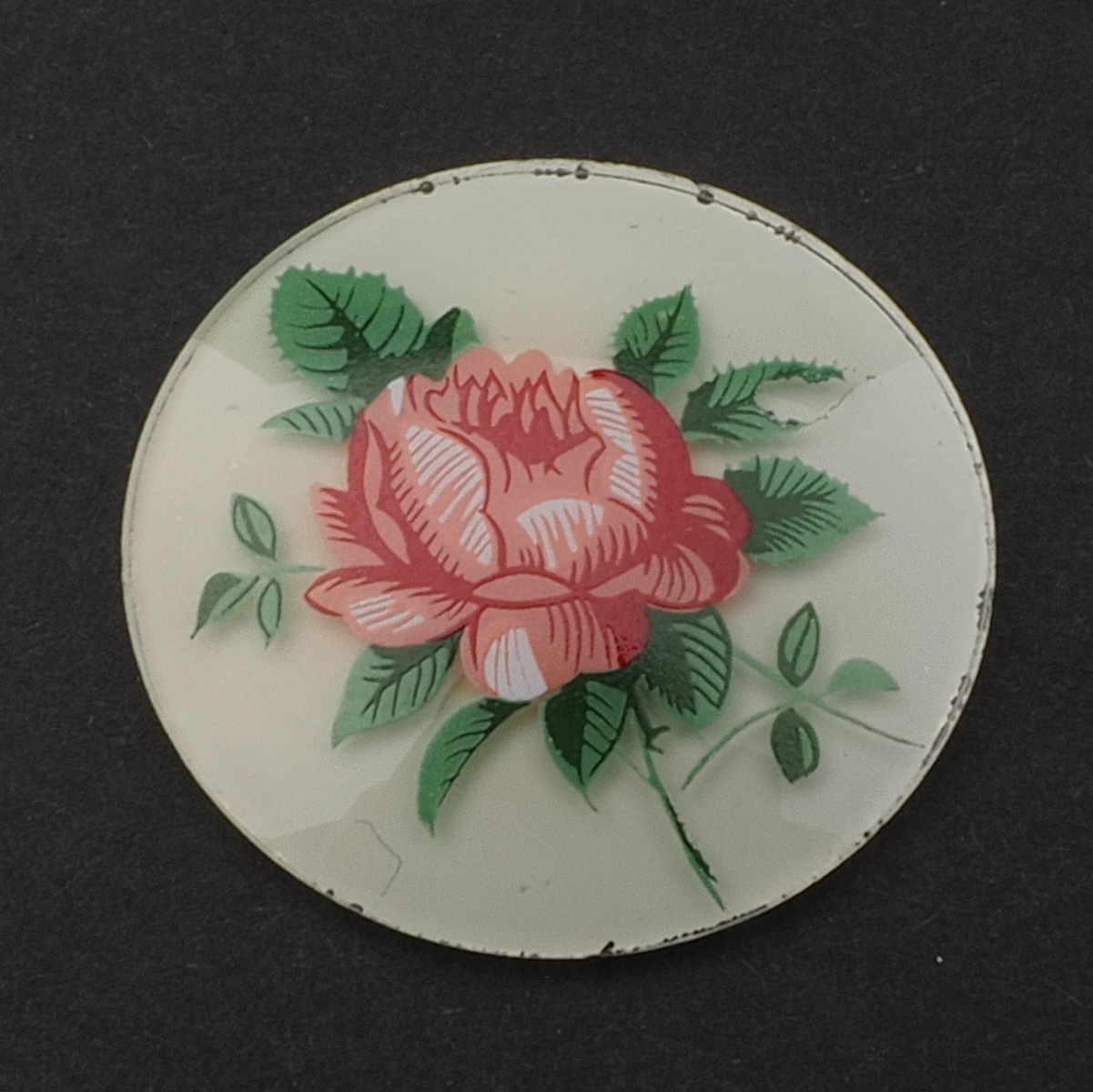Vintage Czech pink rose flower glass cabochon jewelry element 39mm
