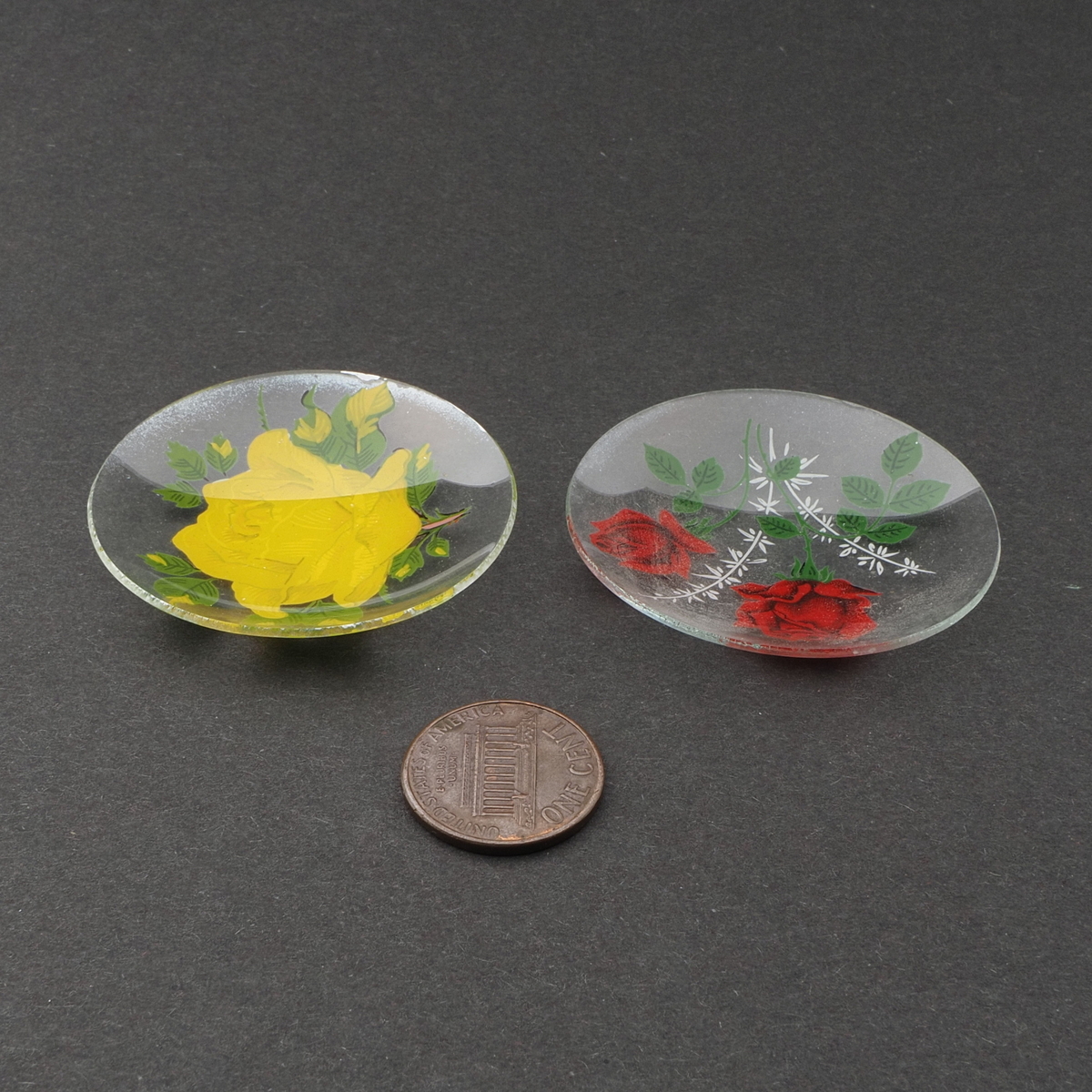 Lot (2) Vintage Czech rose flower clear glass cabochon jewelry elements 44mm