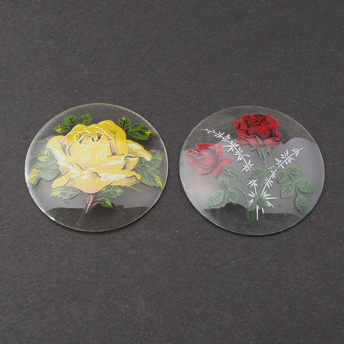 Lot (2) Vintage Czech rose flower clear glass cabochon jewelry elements 44mm