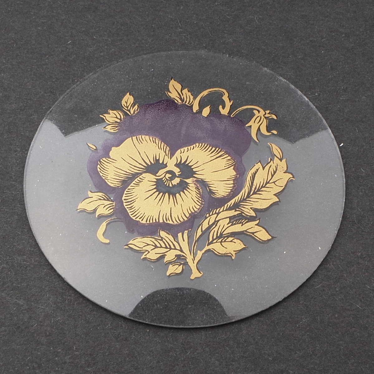 Vintage Czech gold gilt floral clear glass cabochon jewelry element 54mm