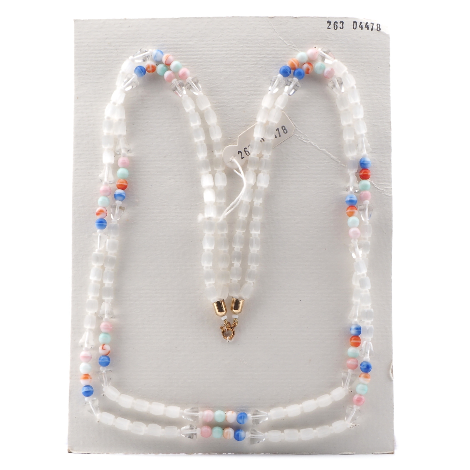 Vintage Czech 2 strand necklace frost satin atlas bicolor clear cone glass beads 27"