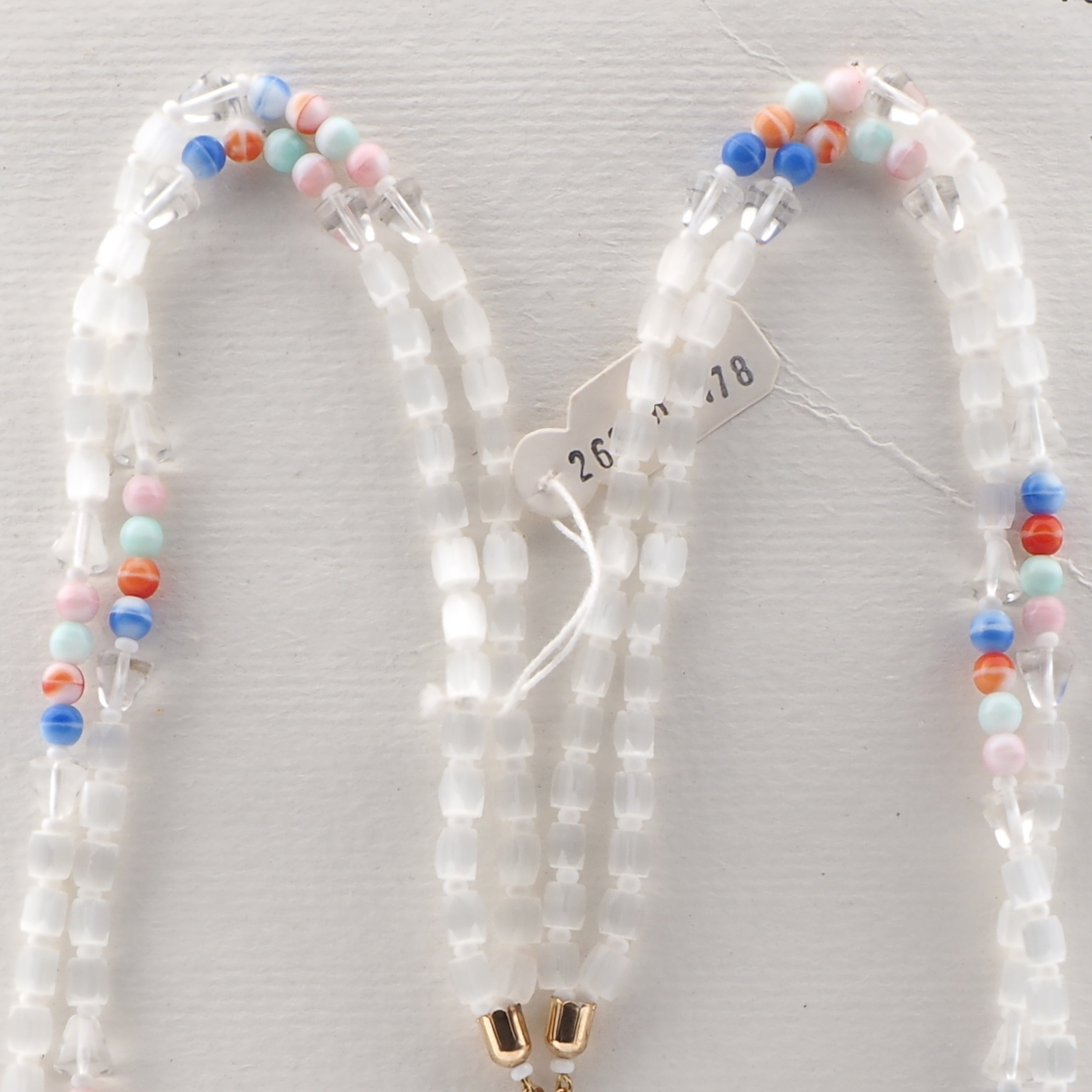 Vintage Czech 2 strand necklace frost satin atlas bicolor clear cone glass beads 27"