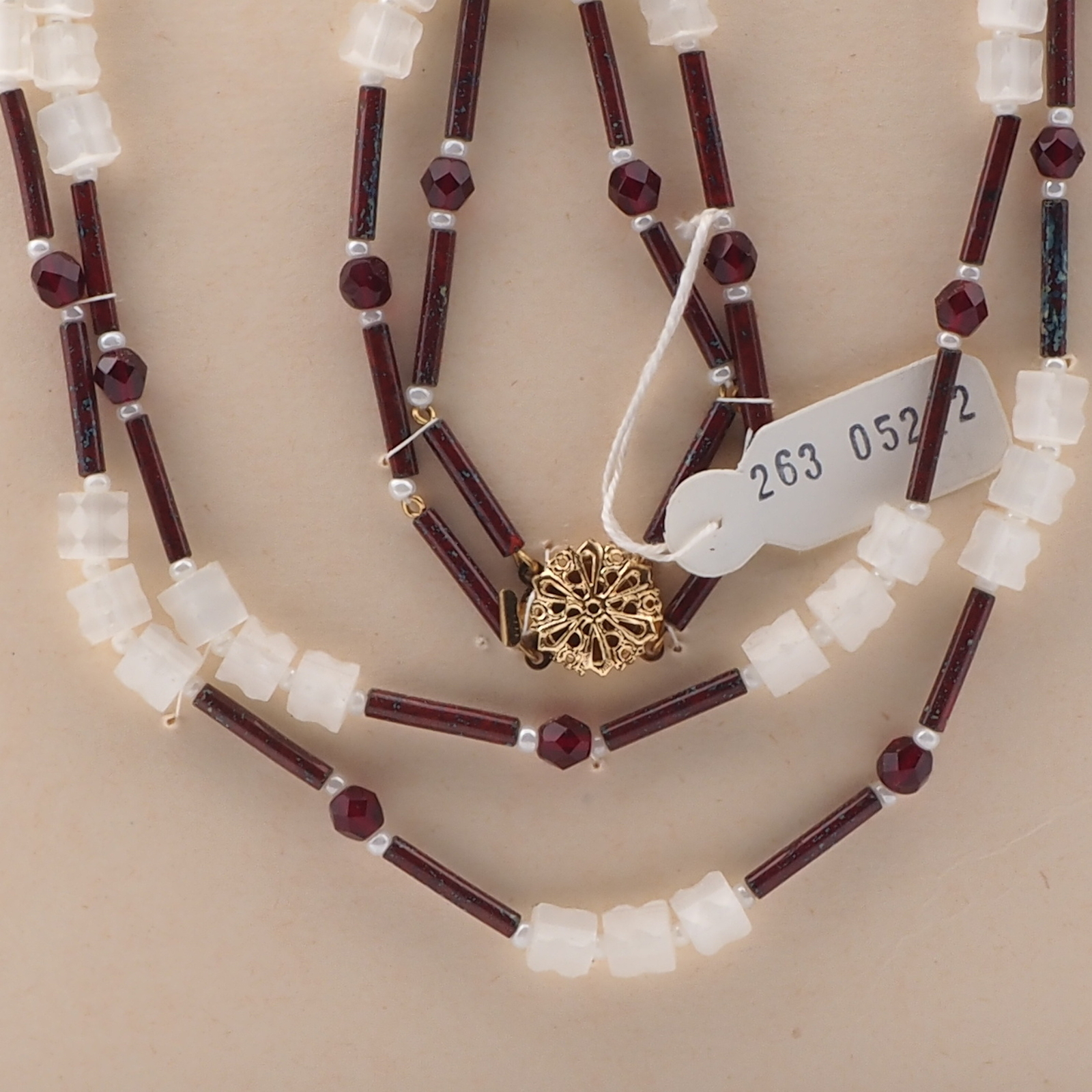 Vintage Czech 2 strand necklace frost satin atlas marble bugle black glass beads 27"