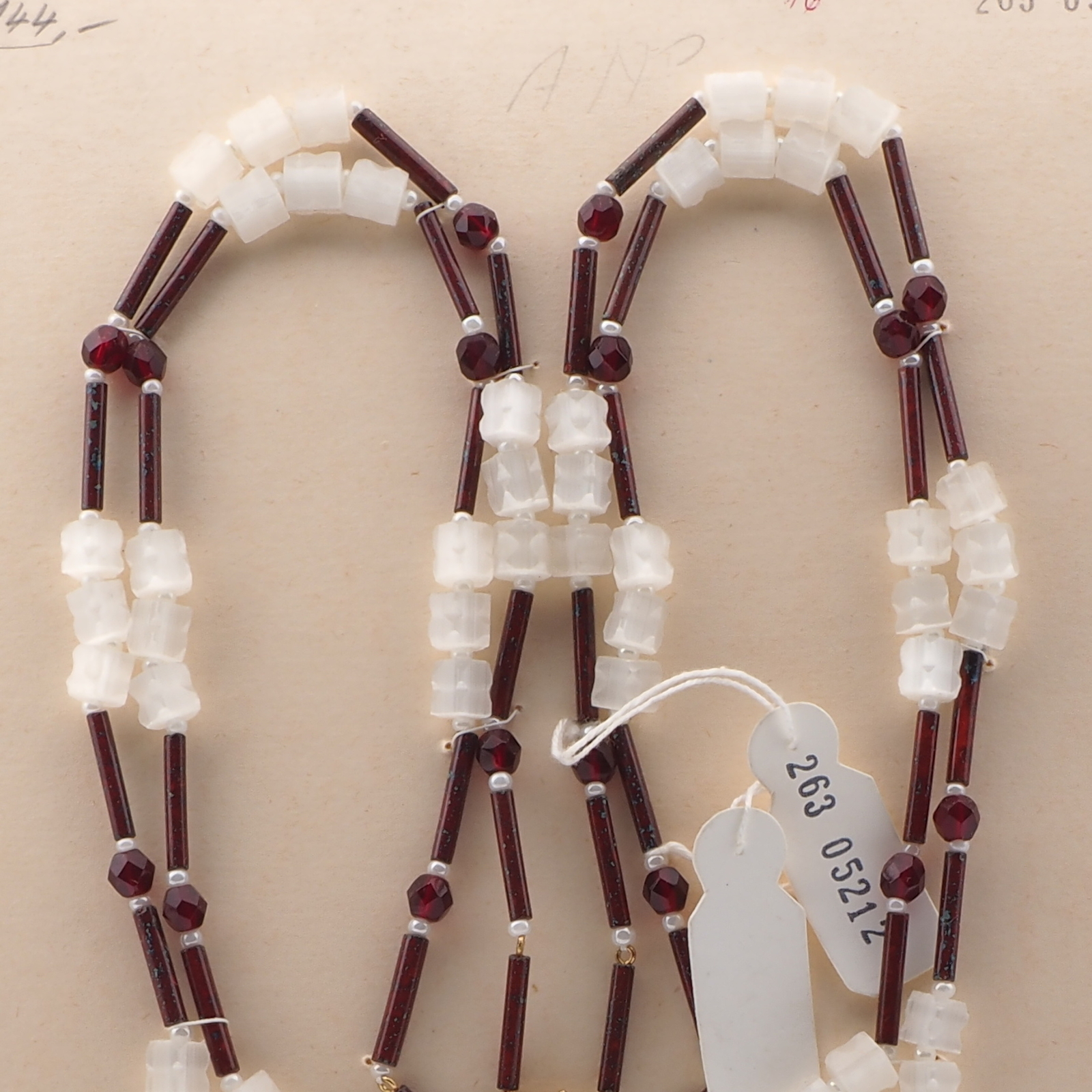 Vintage Czech 2 strand necklace satin atlas marble bugle black glass beads 27"