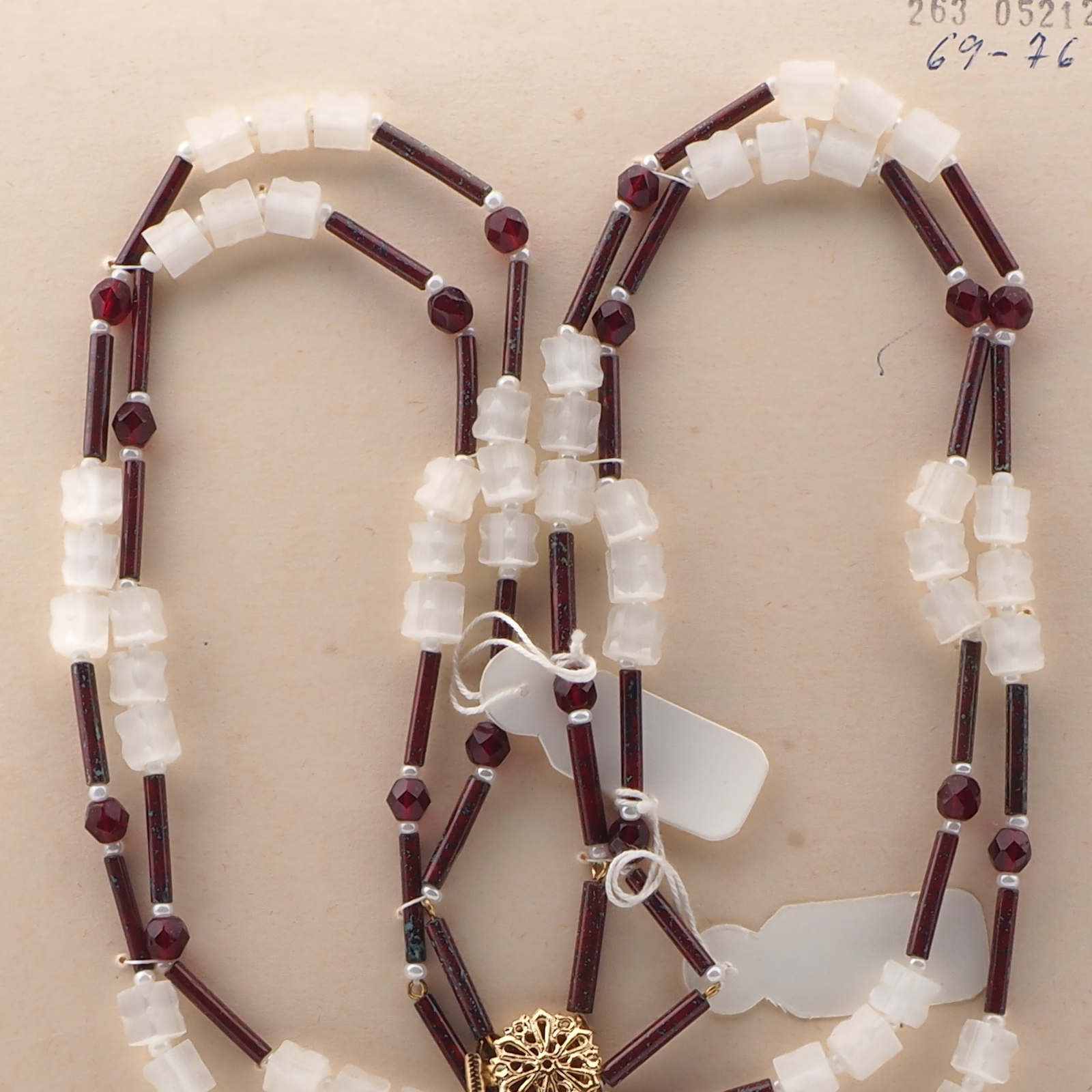 Vintage Czech 2 strand necklace crystal satin atlas marble bugle black glass beads 27"