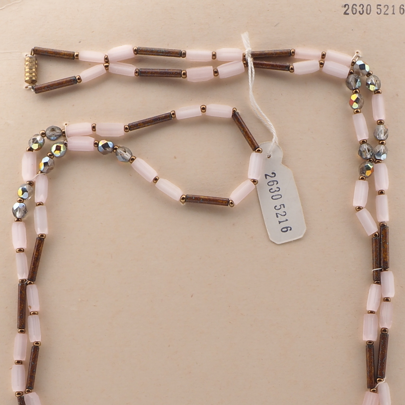 Long vintage Czech necklace crystal satin atlas marble bugle vitrail glass beads 51"