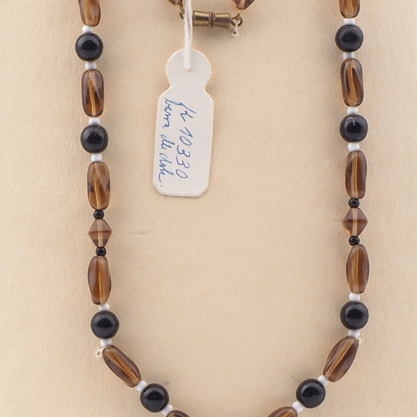 Vintage Czech necklace topaz black glass beads 25"